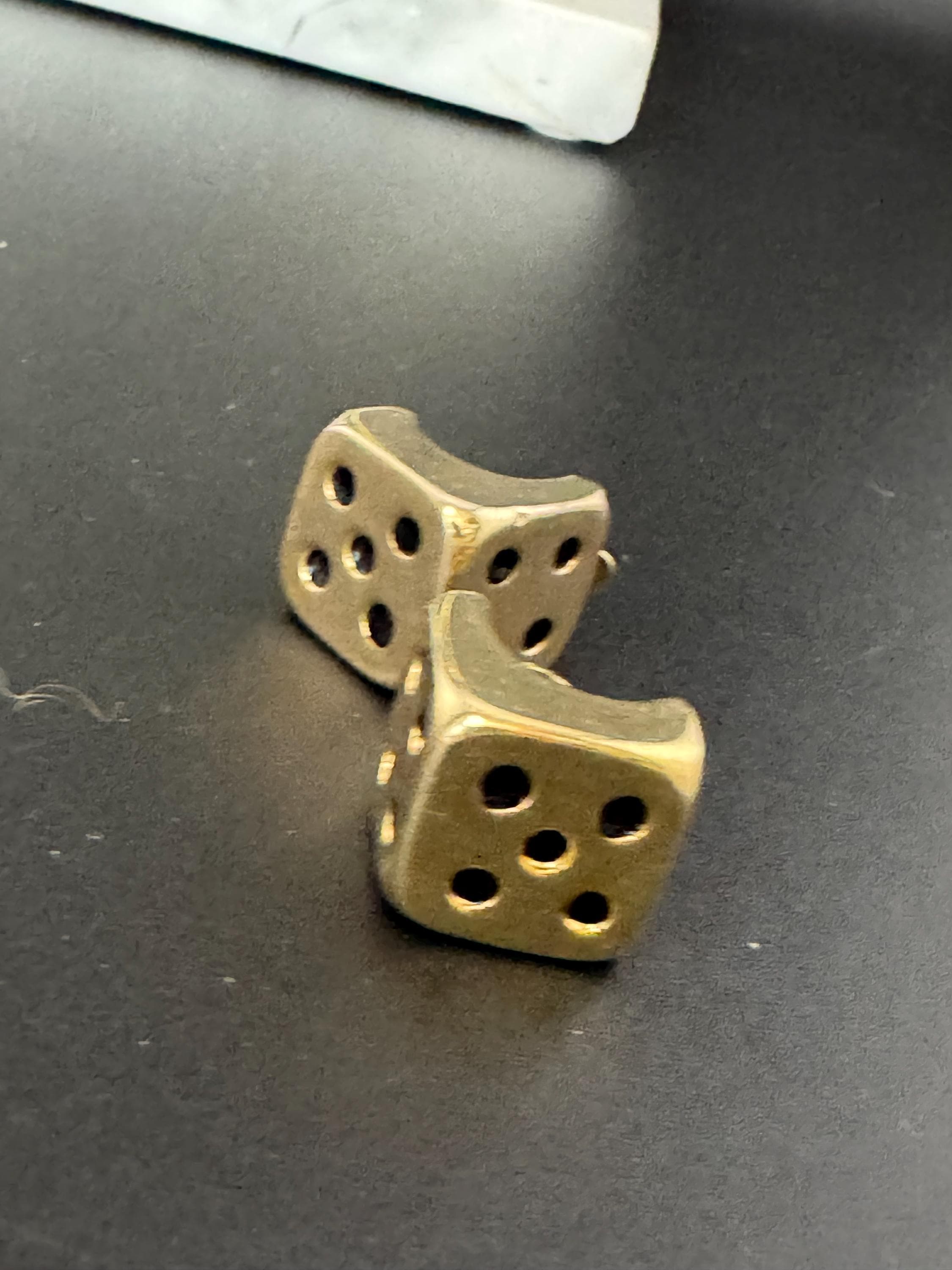 modernist gold tone novelty playing dice square cube clip on stud earrings