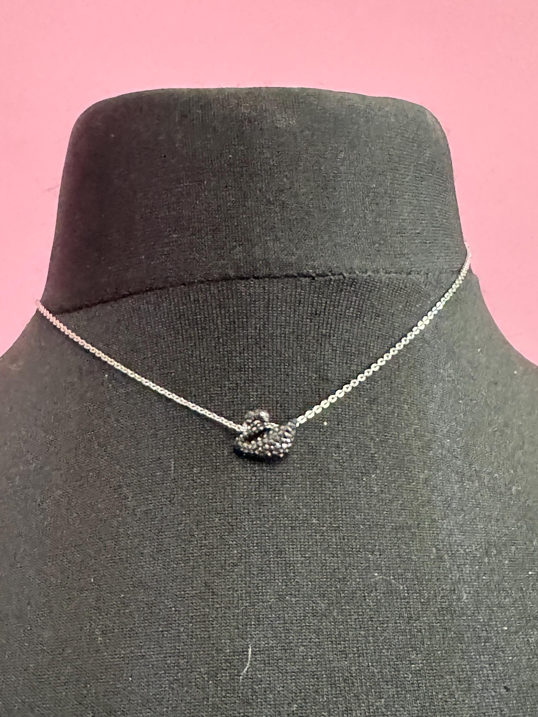 Signed Swarovski crystal silver tone black diamanté swan dainty pendant necklace