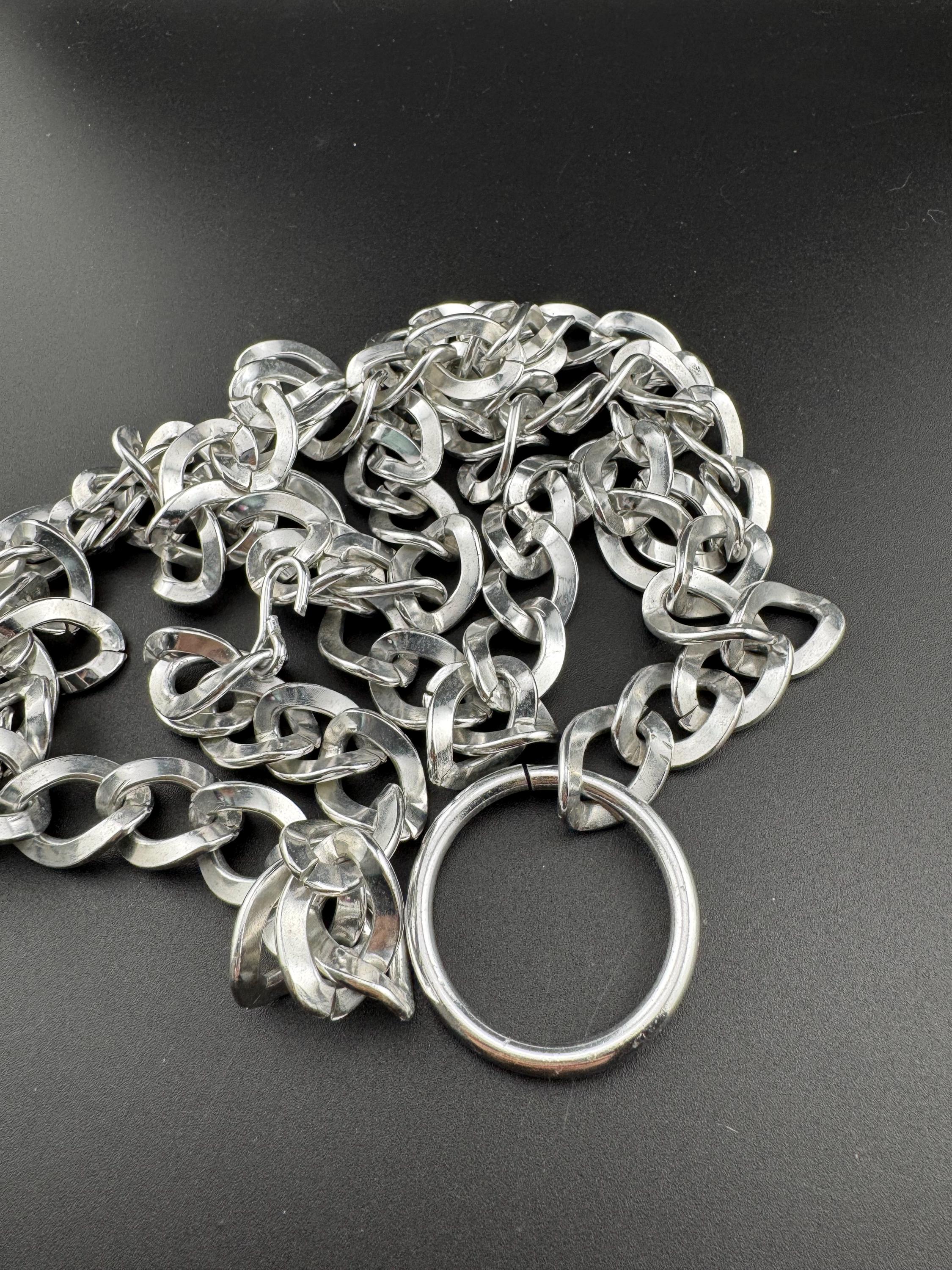 vintage 100cm metal silver tone chunky chain link belt 1980s 1970s