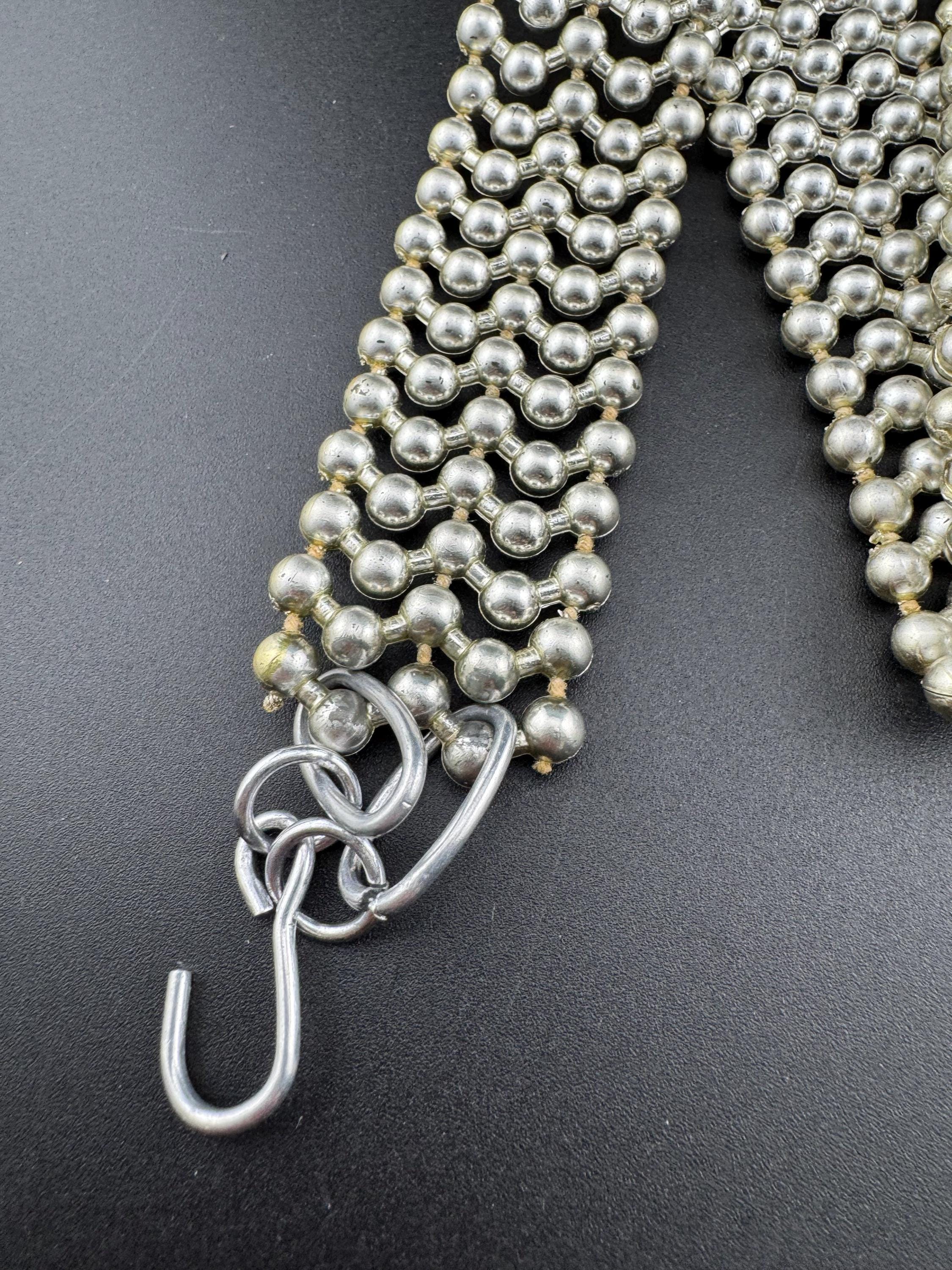 82-95cm As found retro silver tone beaded adjustable silver chain link belt with wear