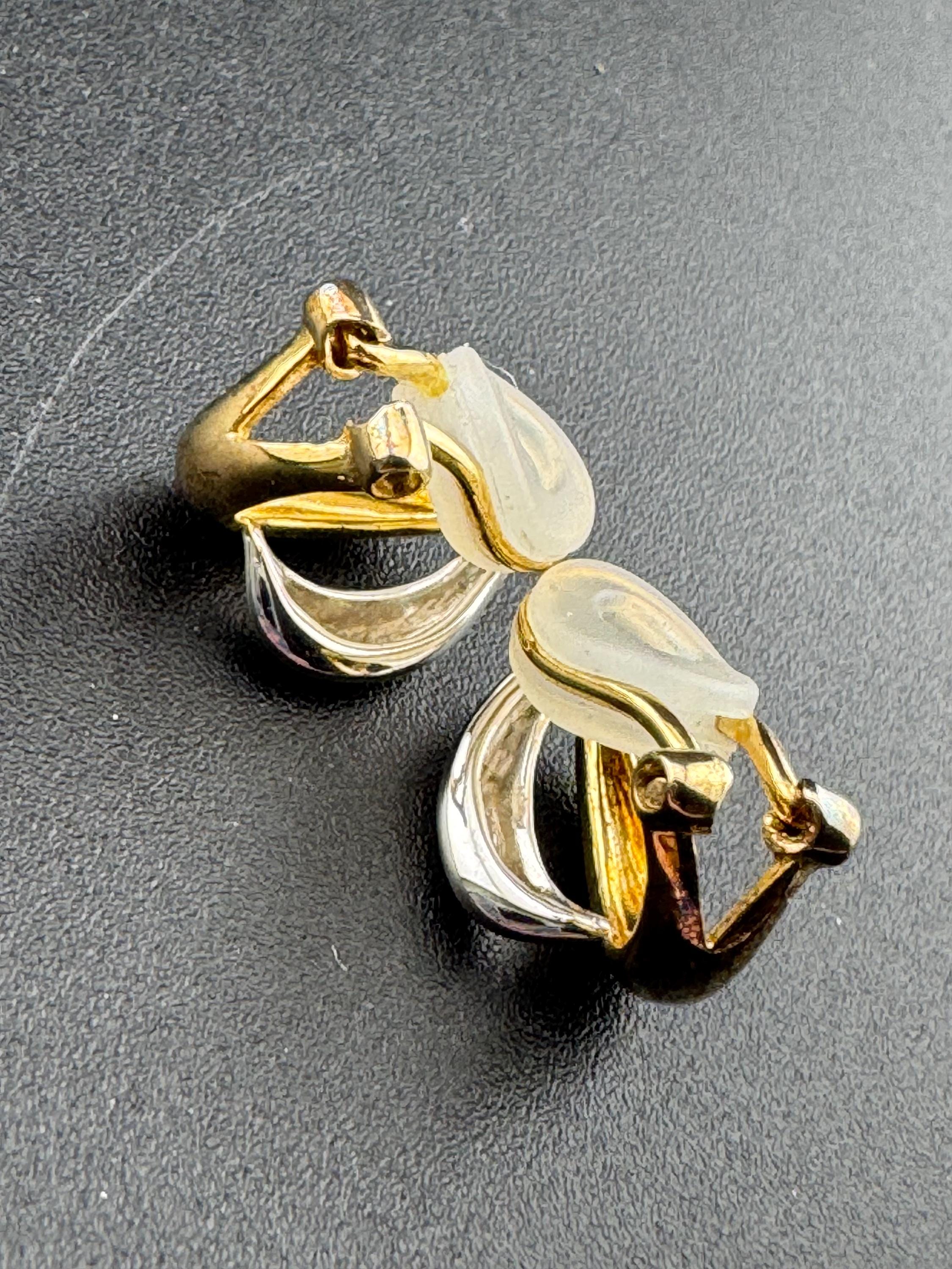 Vintage 925 small sterling silver and gold tone elegant dainty clip on earrings