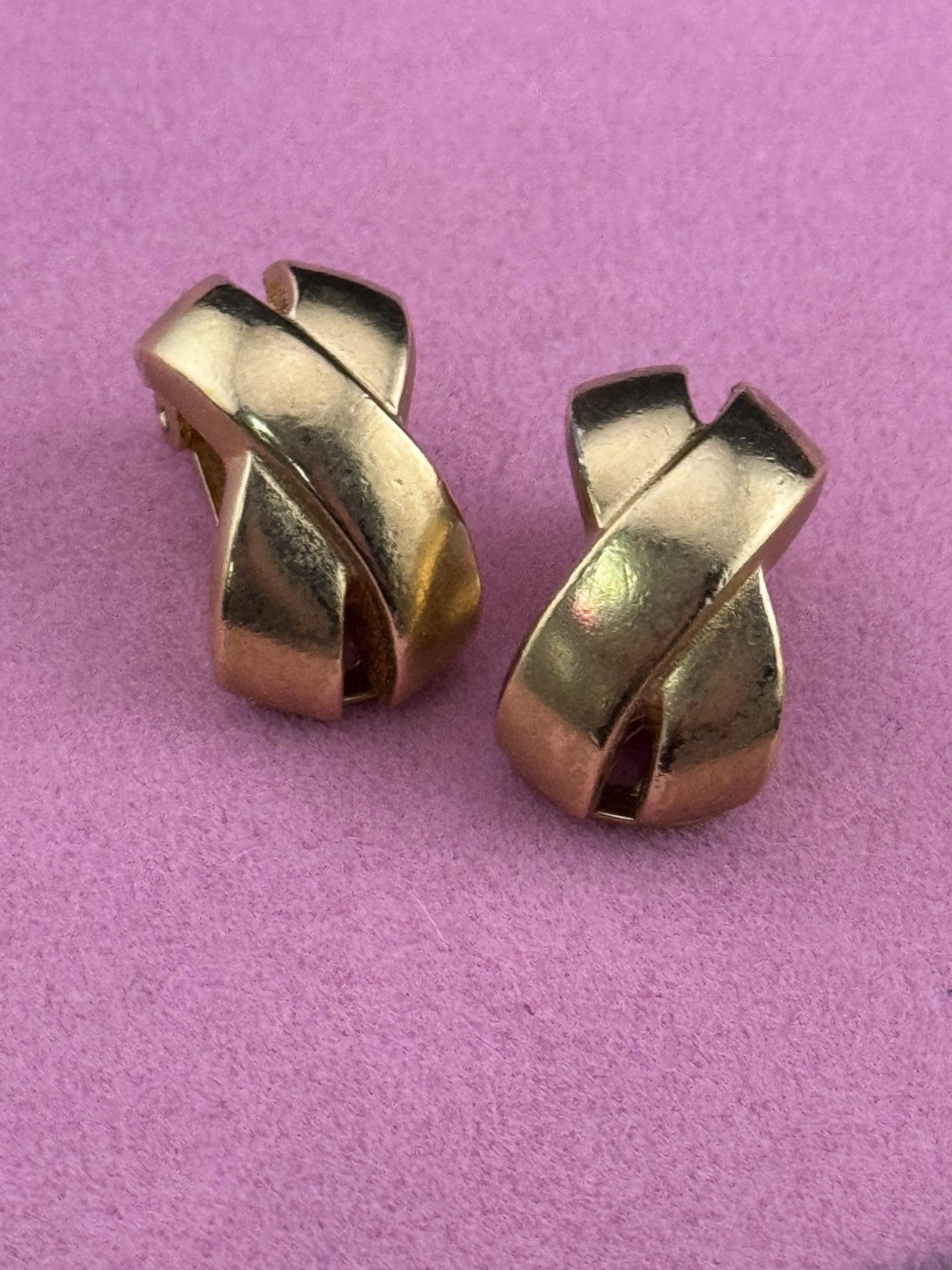 Vintage signed Christian Dior Germany gold tone cross x clip on stud earrings