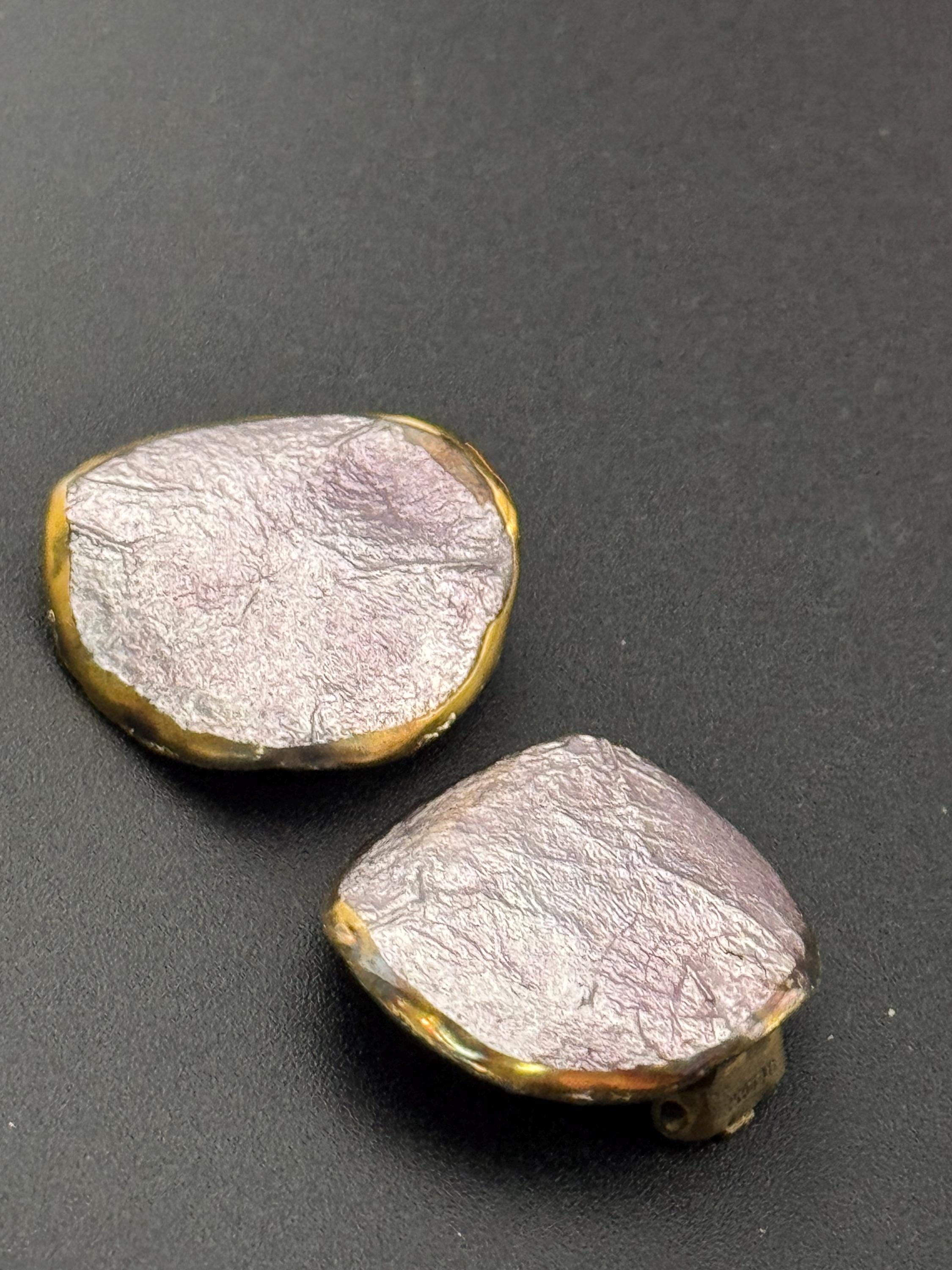 Signed Limoges Vintage lilac purple china ceramic studs, Clip On Earrings