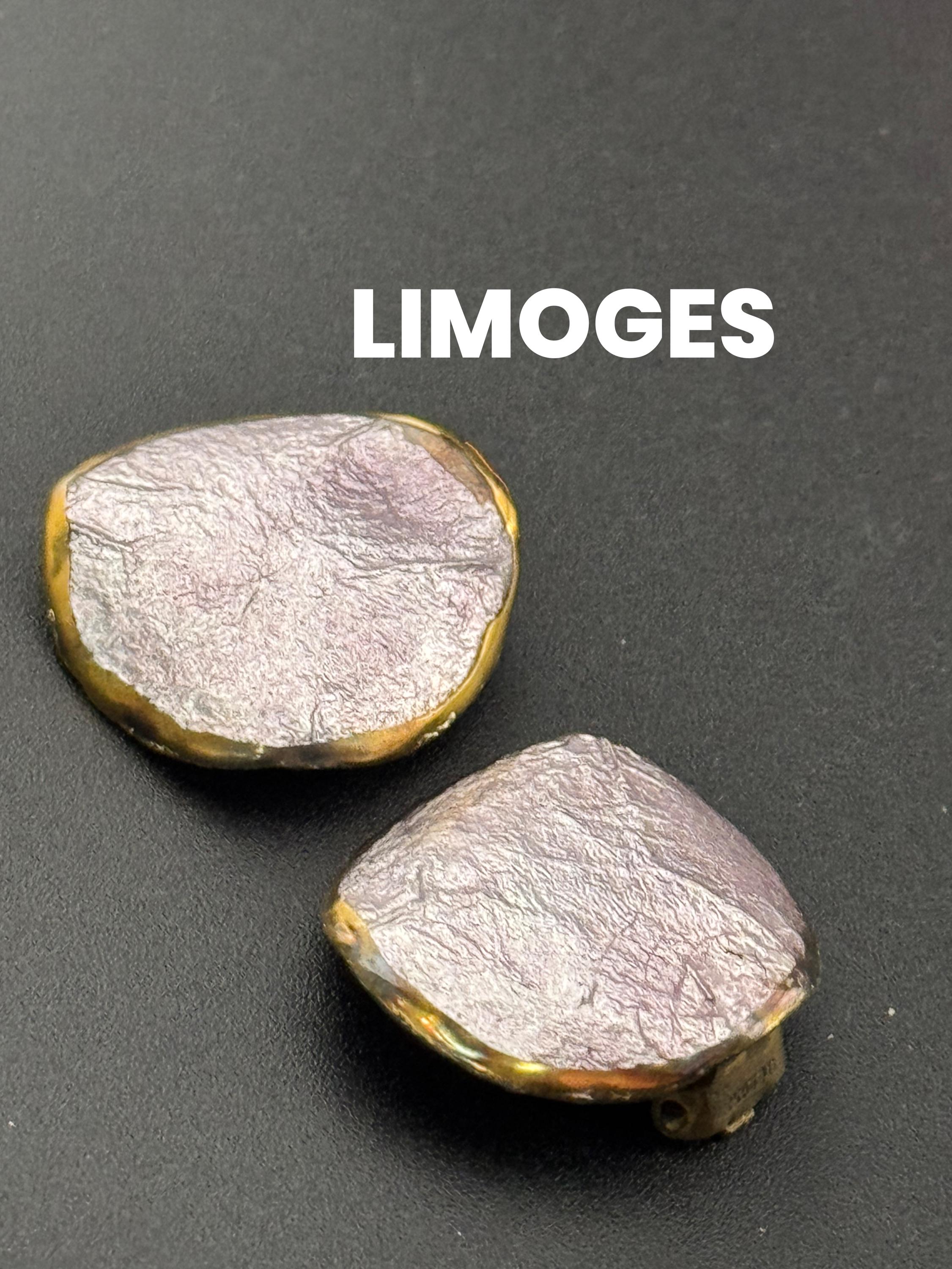 Signed Limoges Vintage lilac purple china ceramic studs, Clip On Earrings