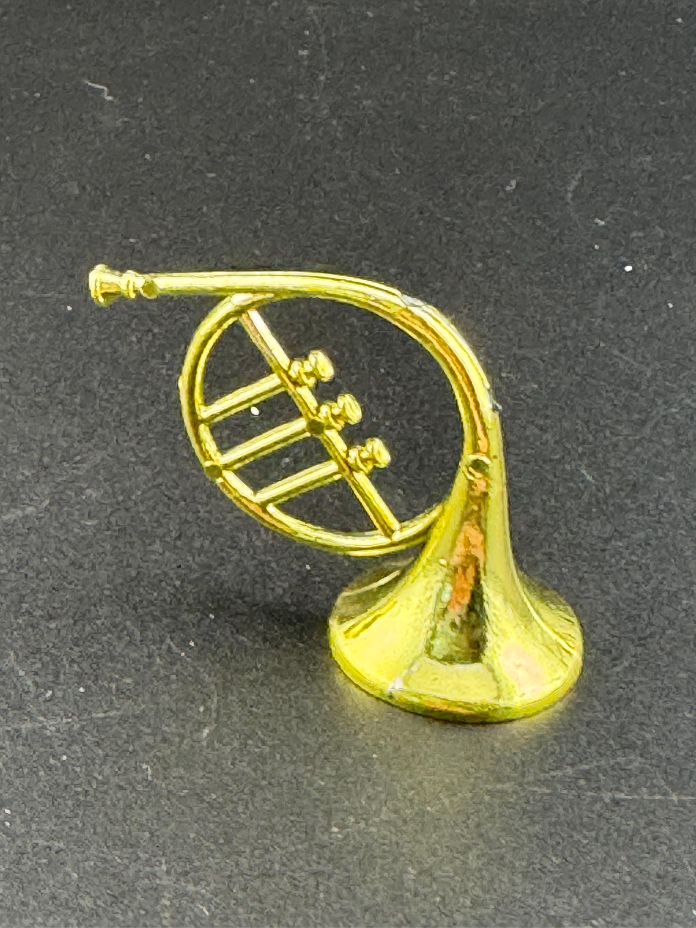 miniature gold FRENCH HORN birthday cake topper  musical instruments baking craft decorations