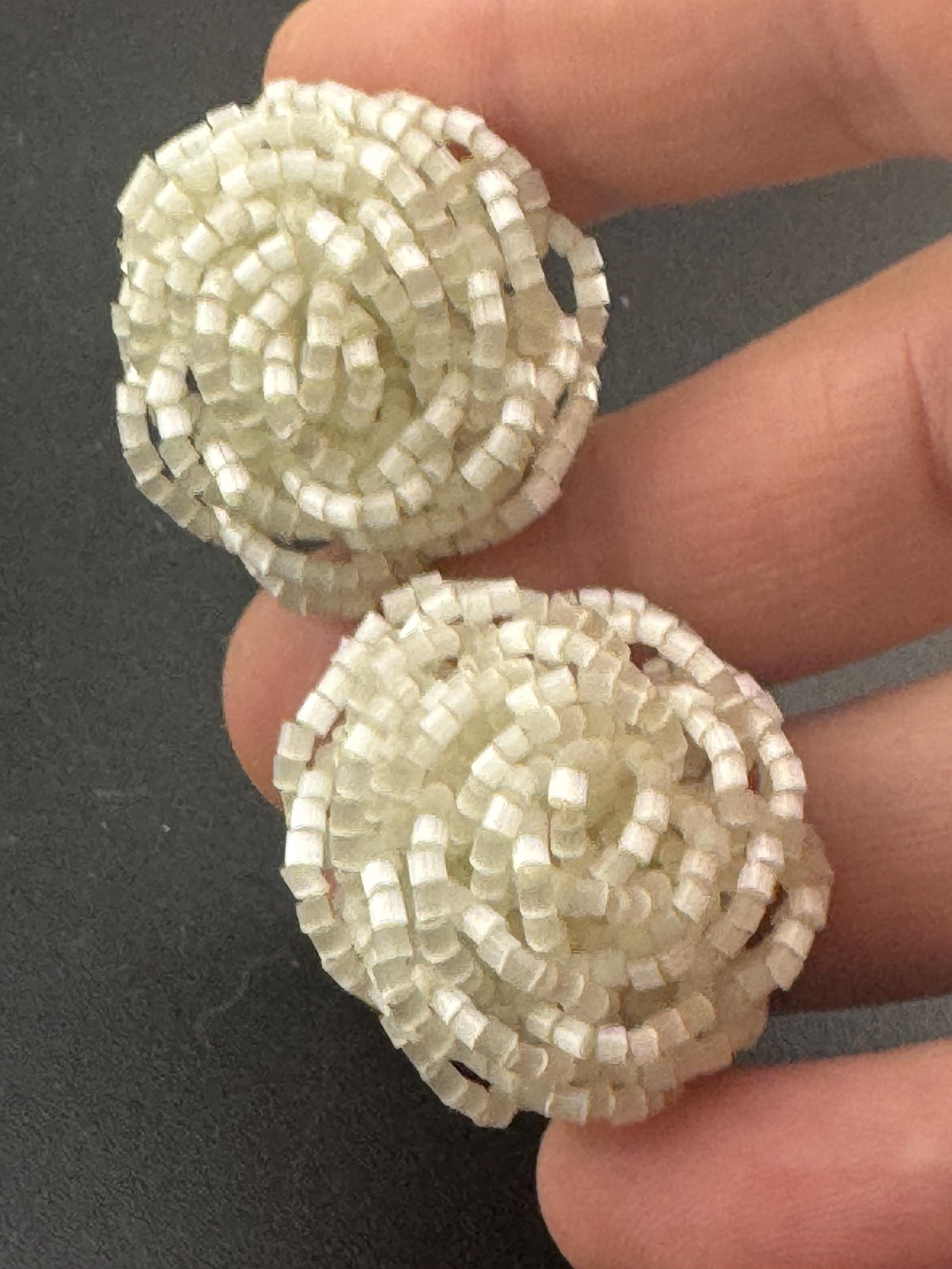 Vintage ice white glass seed beaded KNOT Cluster turban earrings studs clip on Earrings