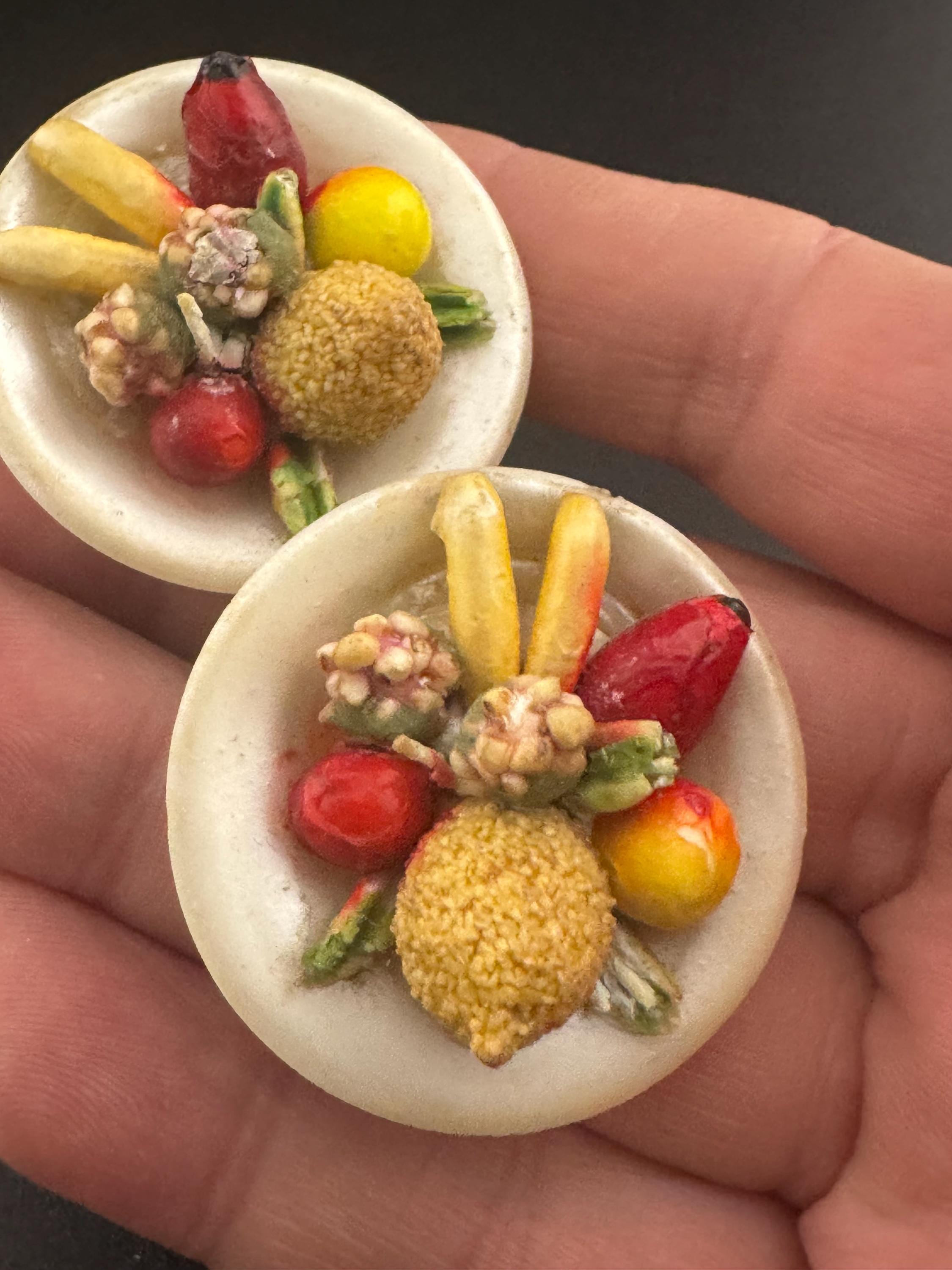 Antique FRUIT Basket clip on stud earrings 1930s