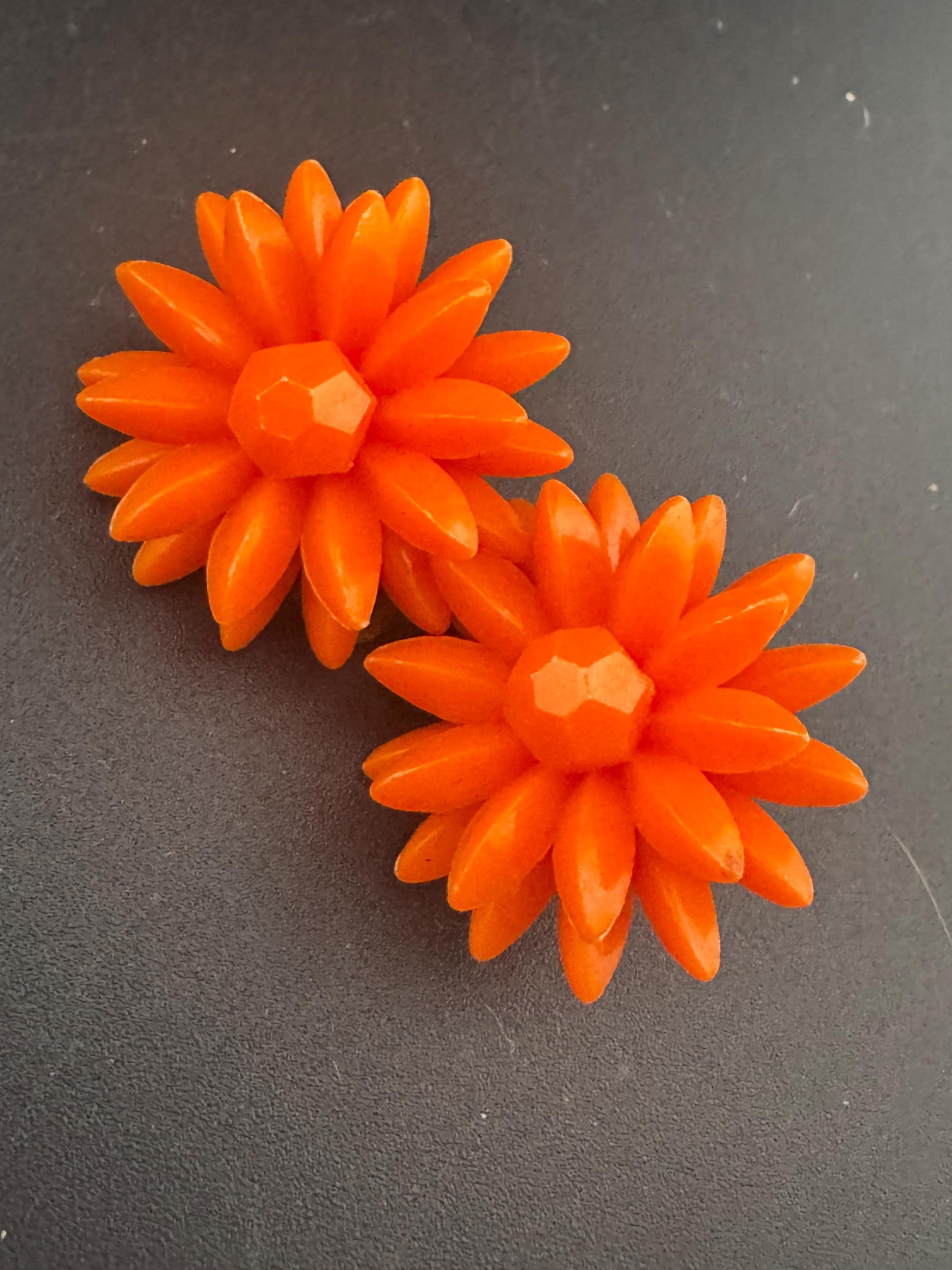 Vintage 1950s bright orange plastic Cluster Clip On Earrings