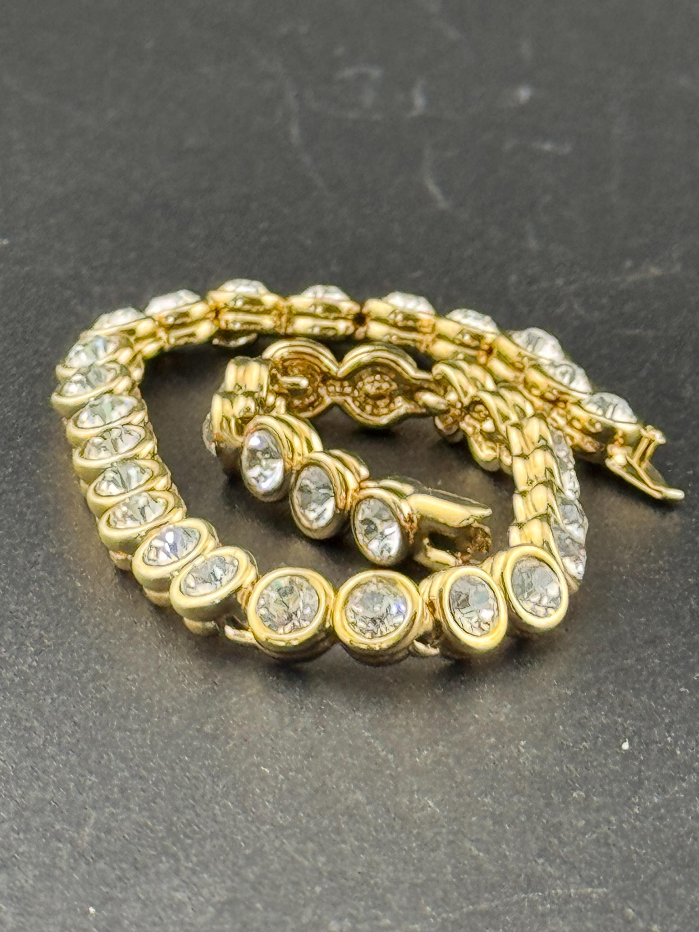 Vintage clear diamanté Crystal bezel set gold plated tennis bracelet