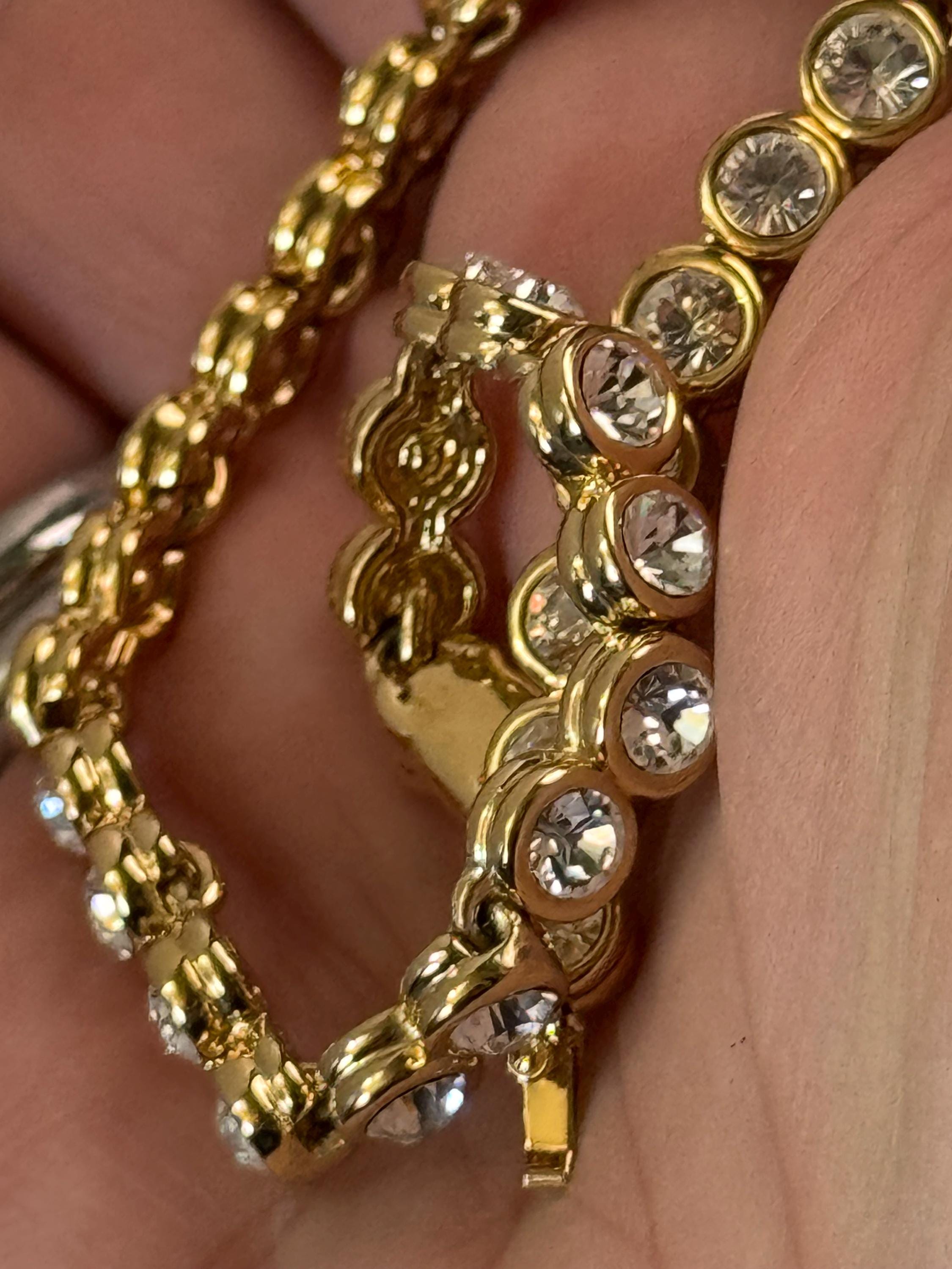 Vintage clear diamanté Crystal bezel set gold plated tennis bracelet