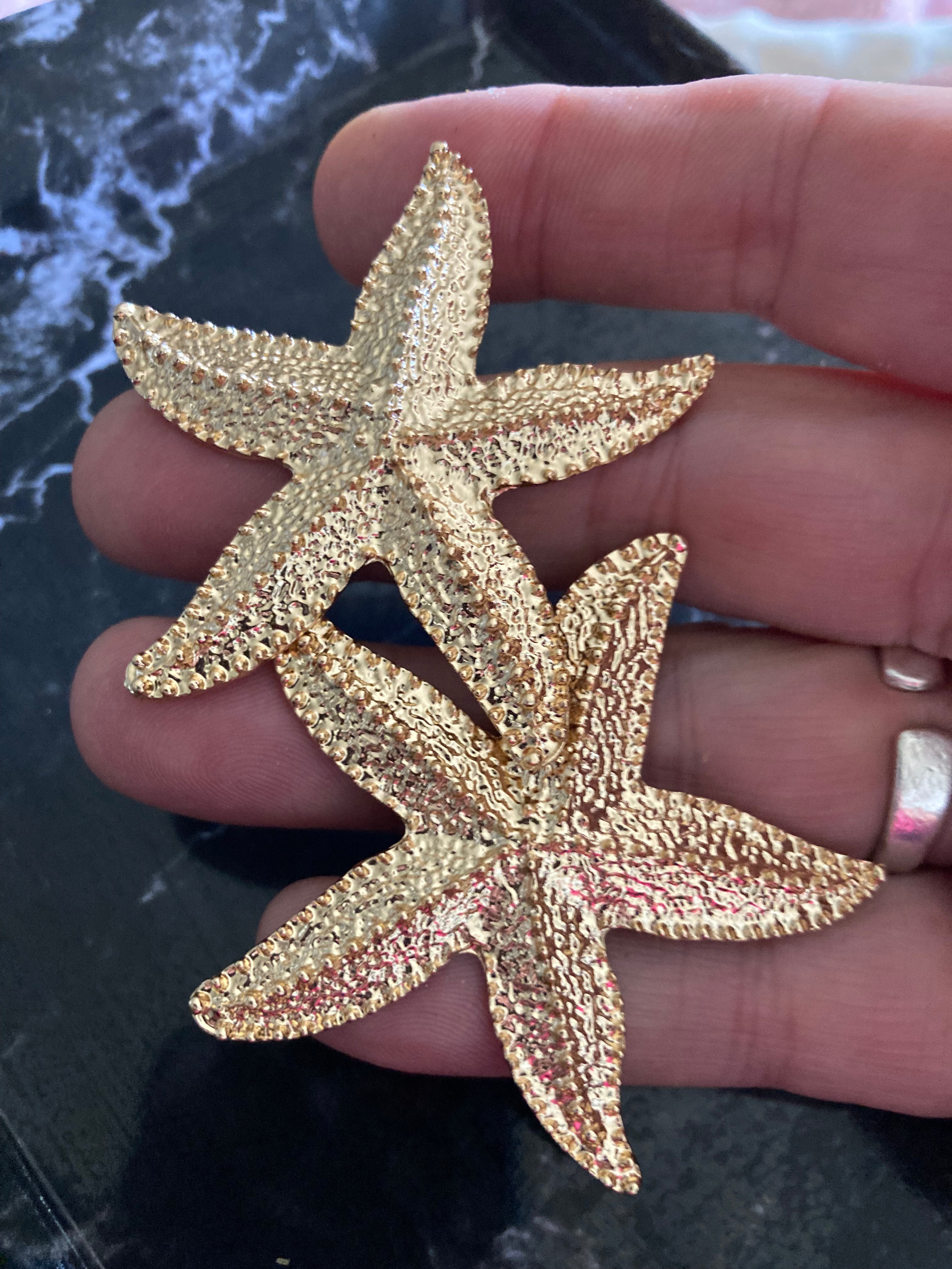 Oversized gold starfish earrings nautical