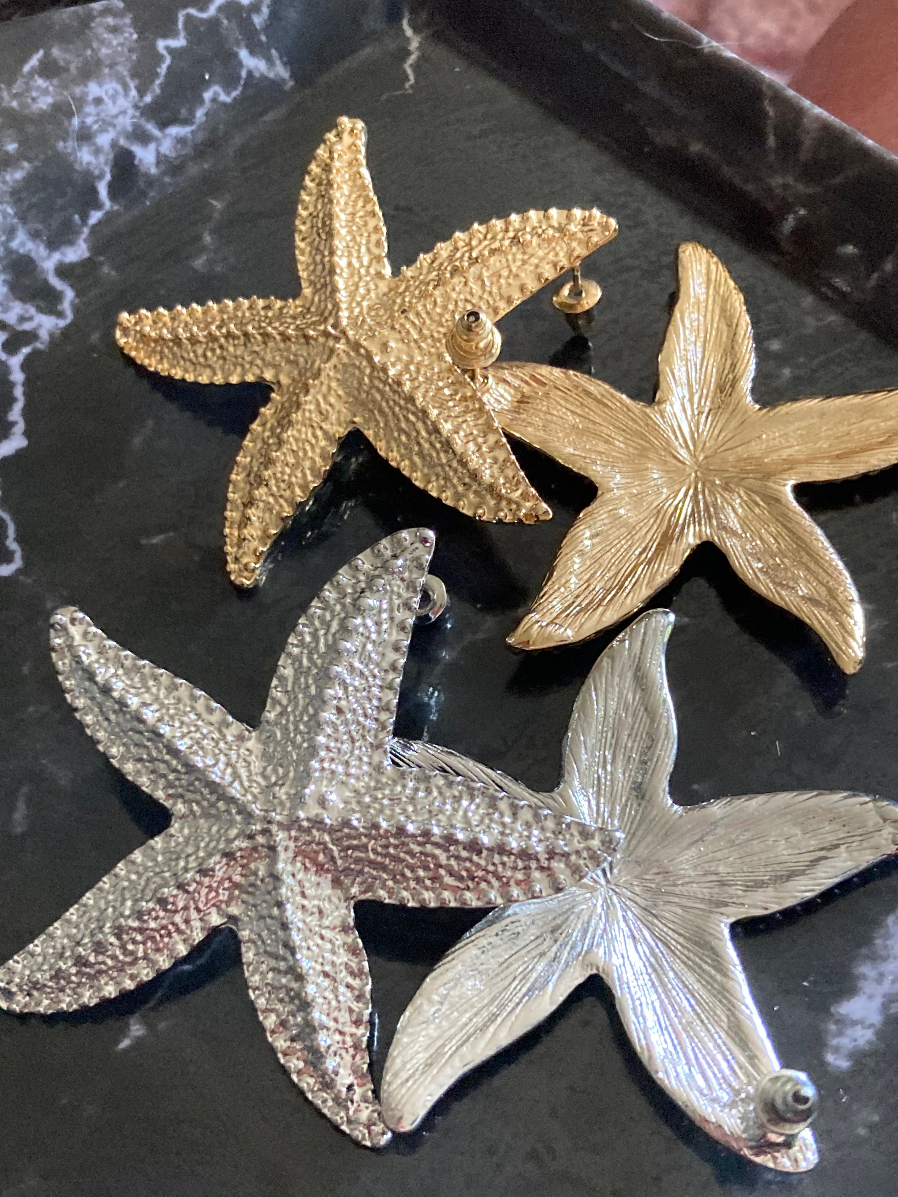 Oversized gold starfish earrings nautical