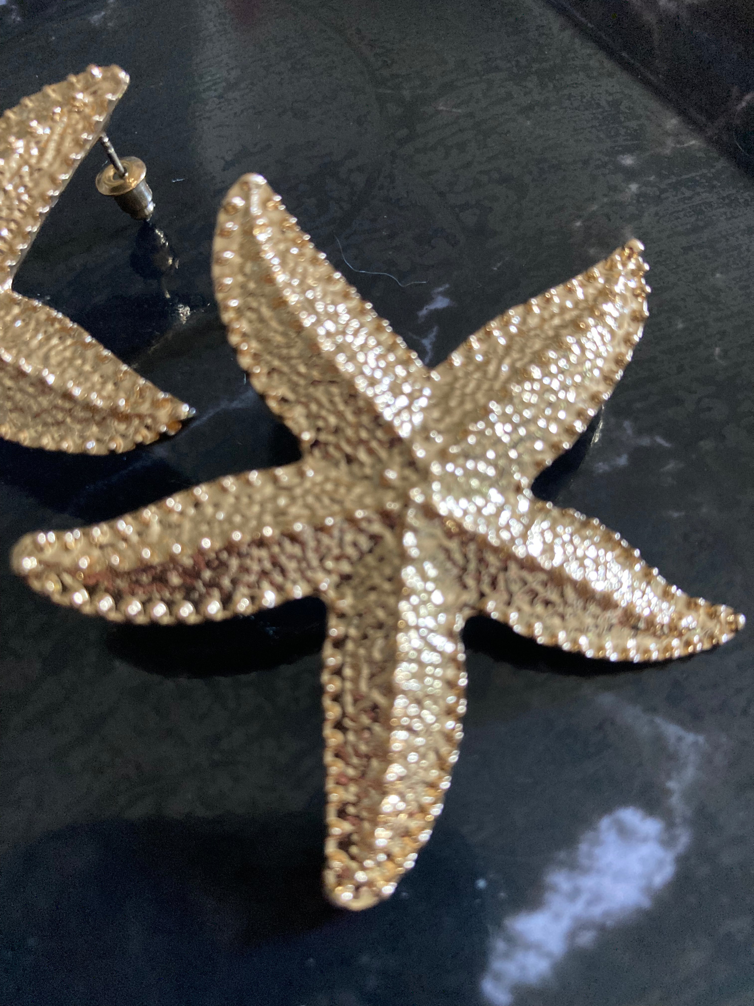 Oversized gold starfish earrings nautical