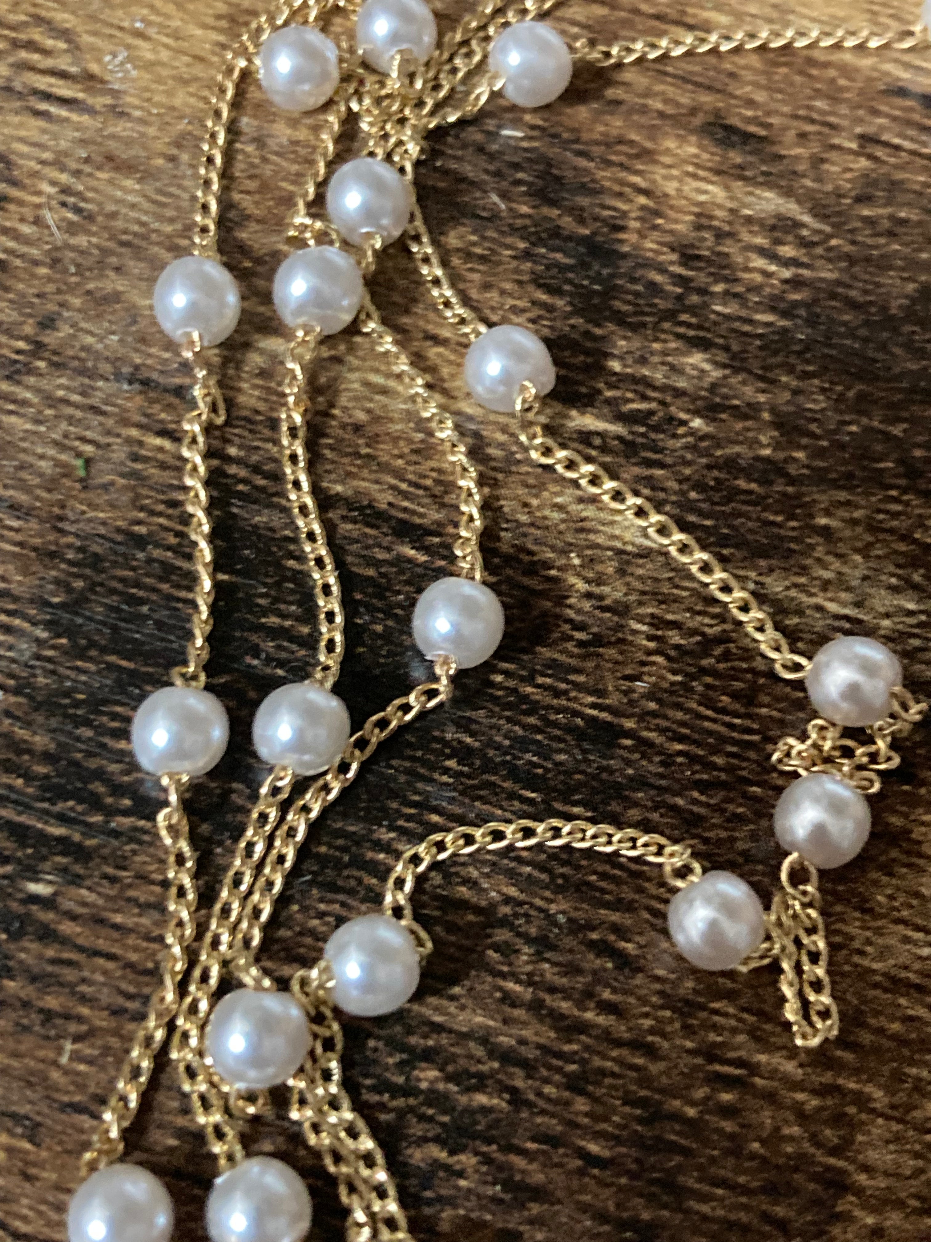 Glasses chain White pearl gold tone 70cm