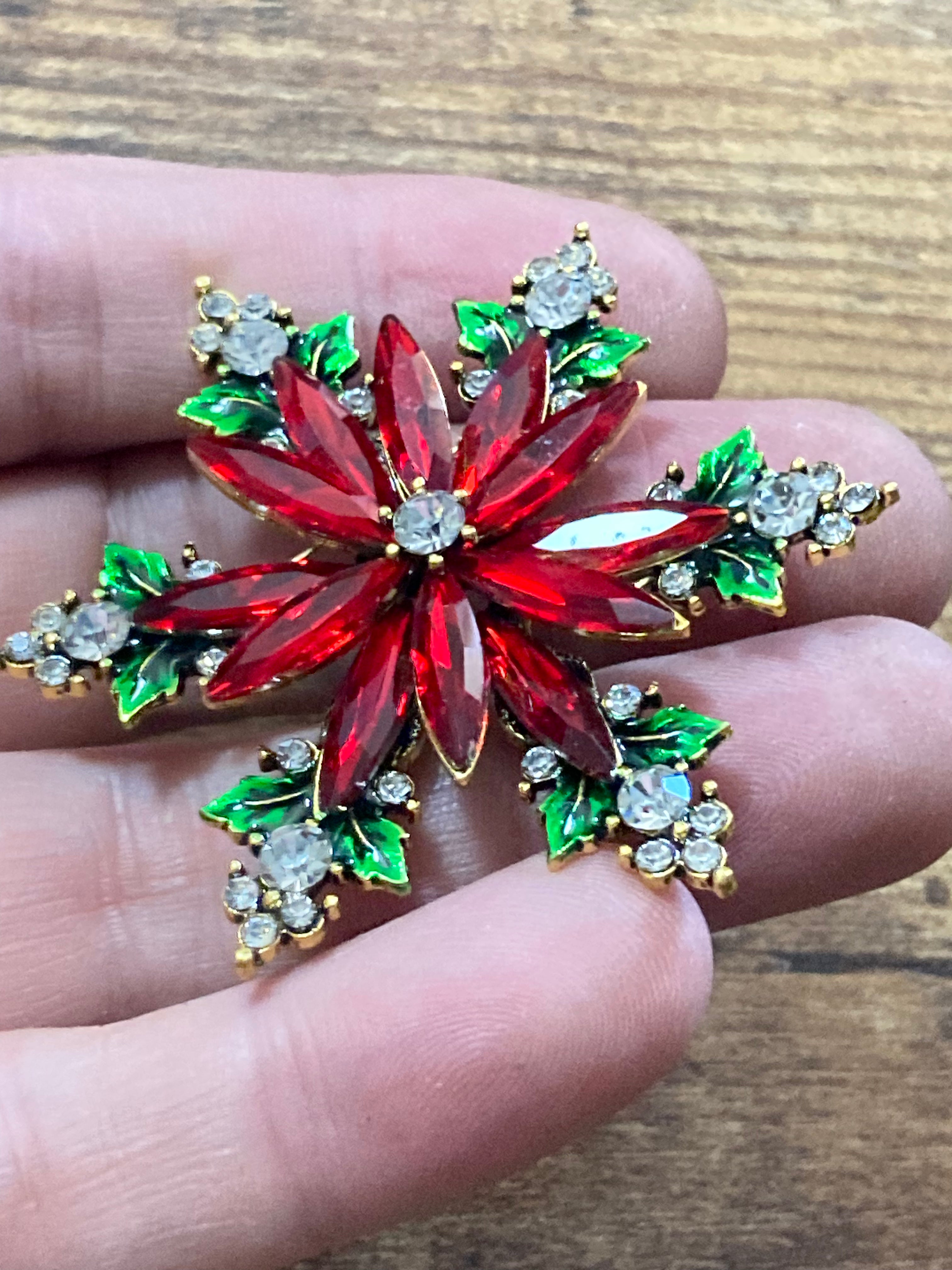 Diamanté Christmas poinsettia brooch