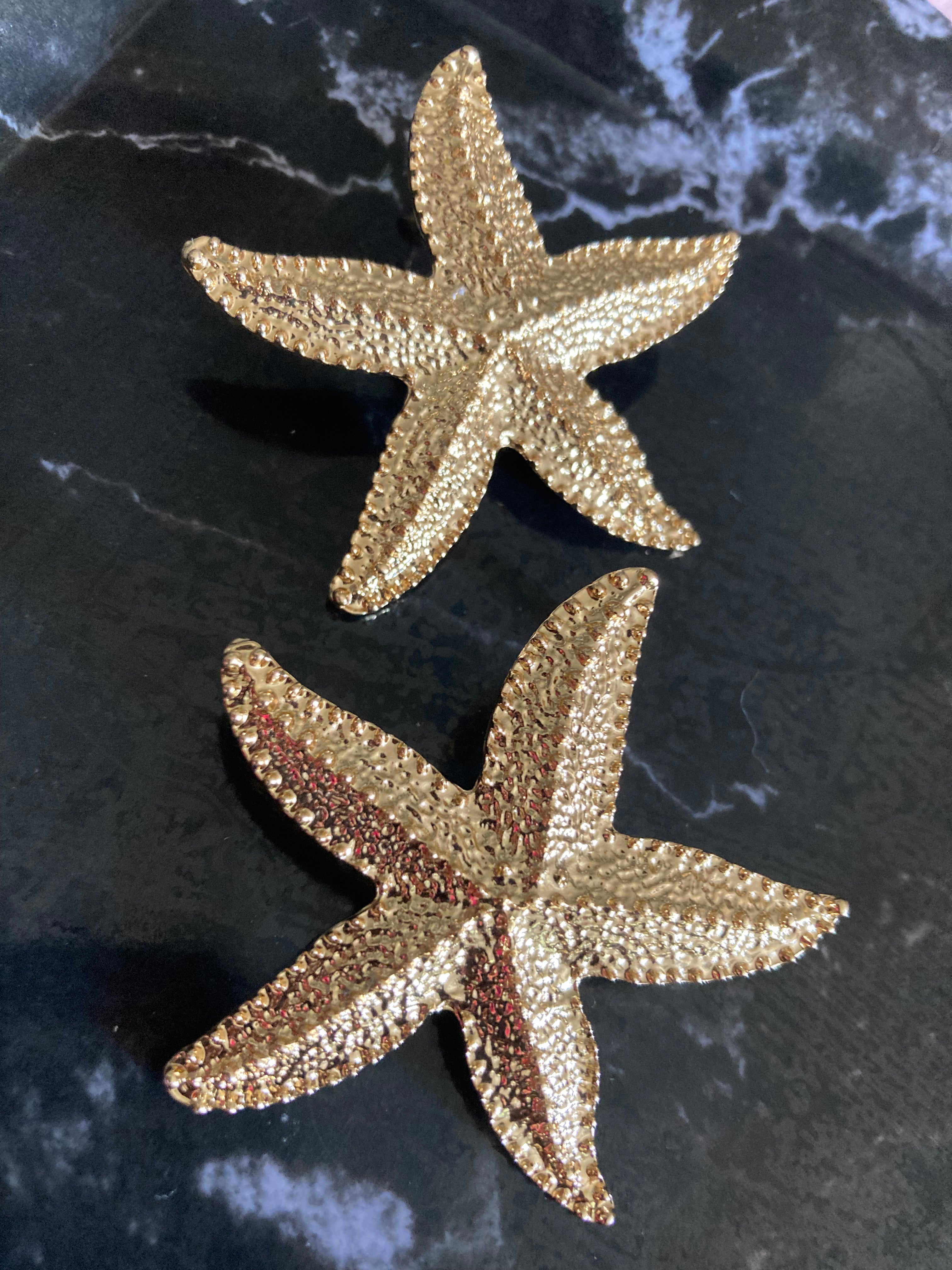 Oversized gold starfish earrings nautical