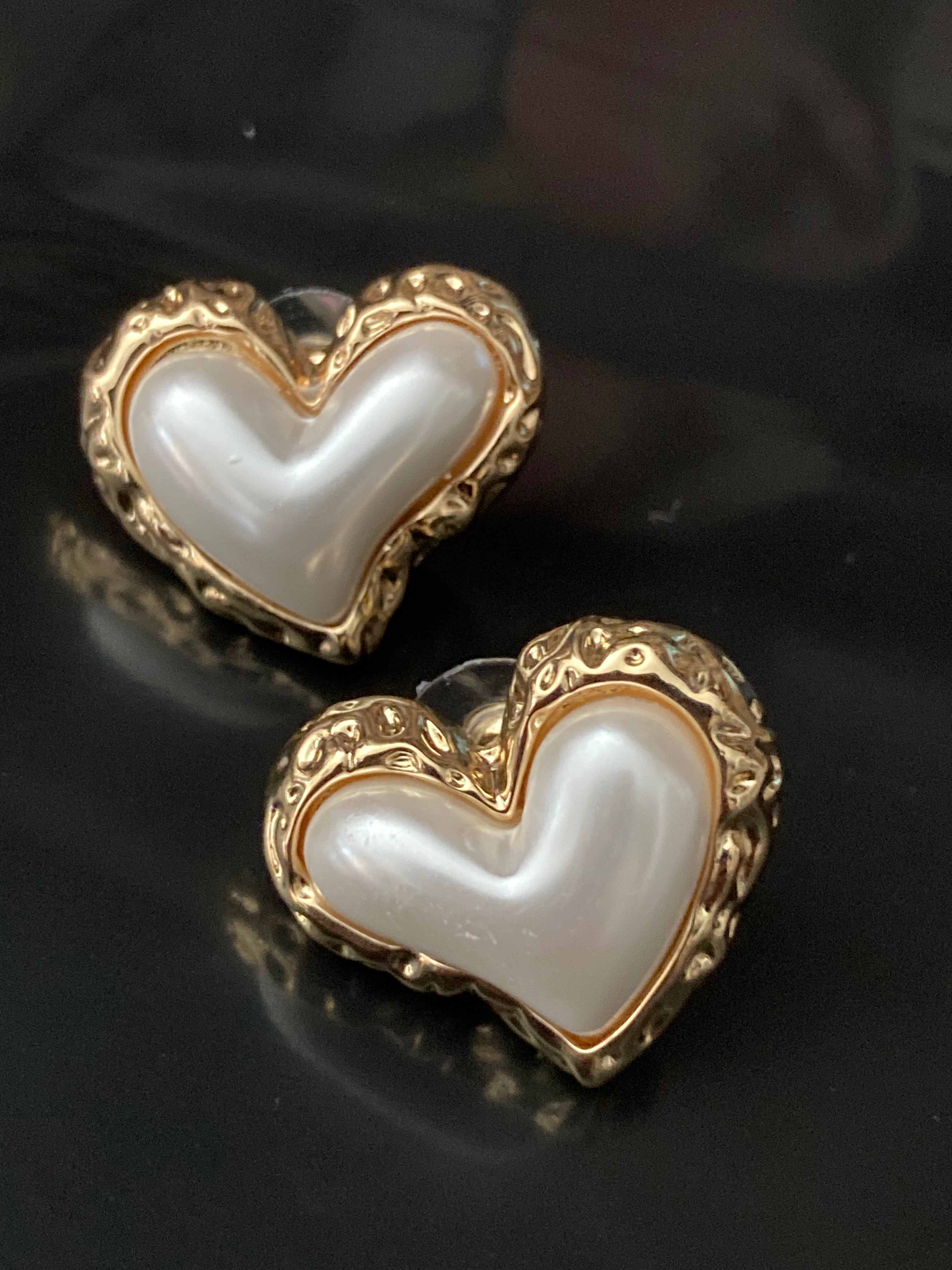 Pearl bubble love heart earrings gold tone