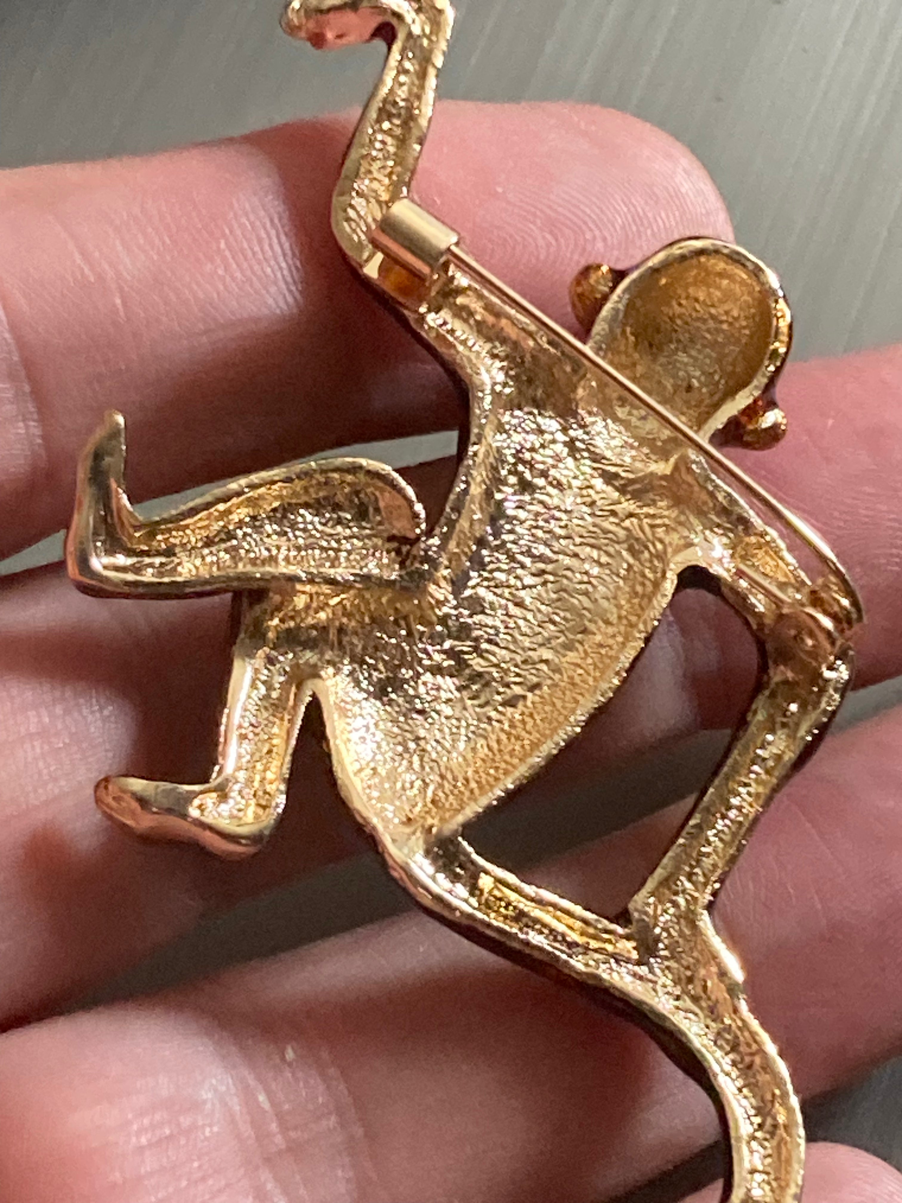 Brown enamel diamanté monkey brooch