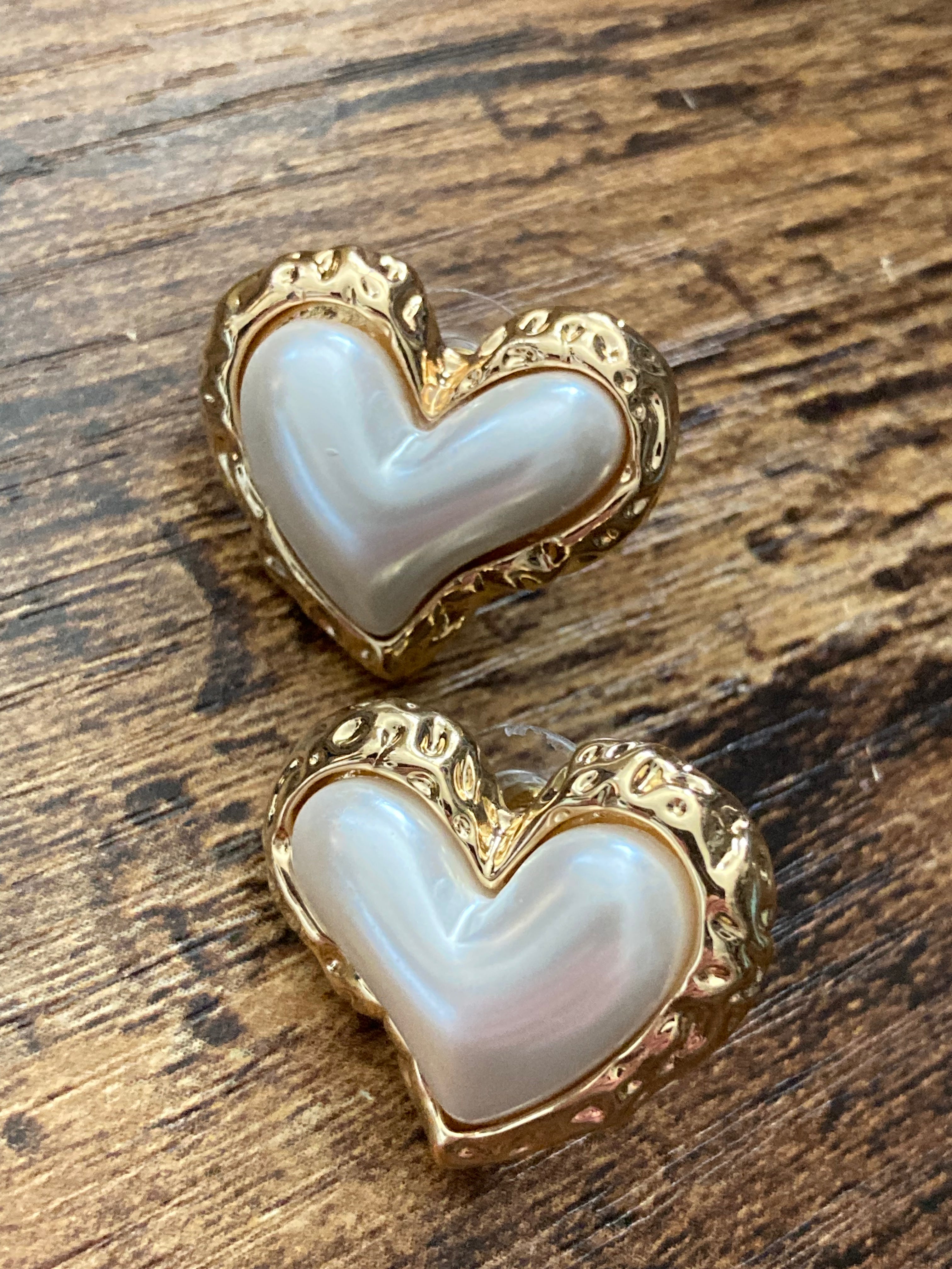 Pearl bubble love heart earrings gold tone