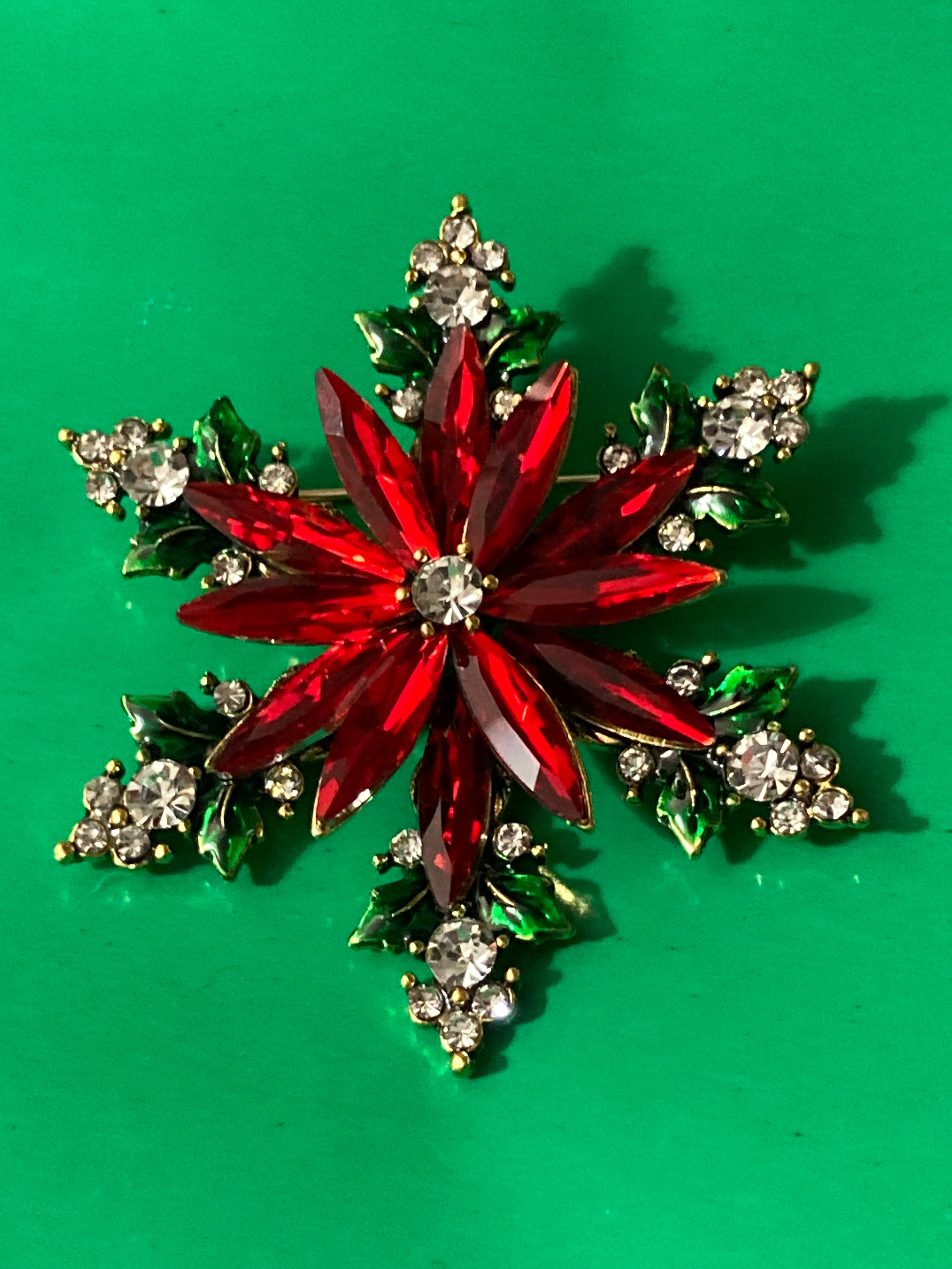 Diamanté Christmas poinsettia brooch