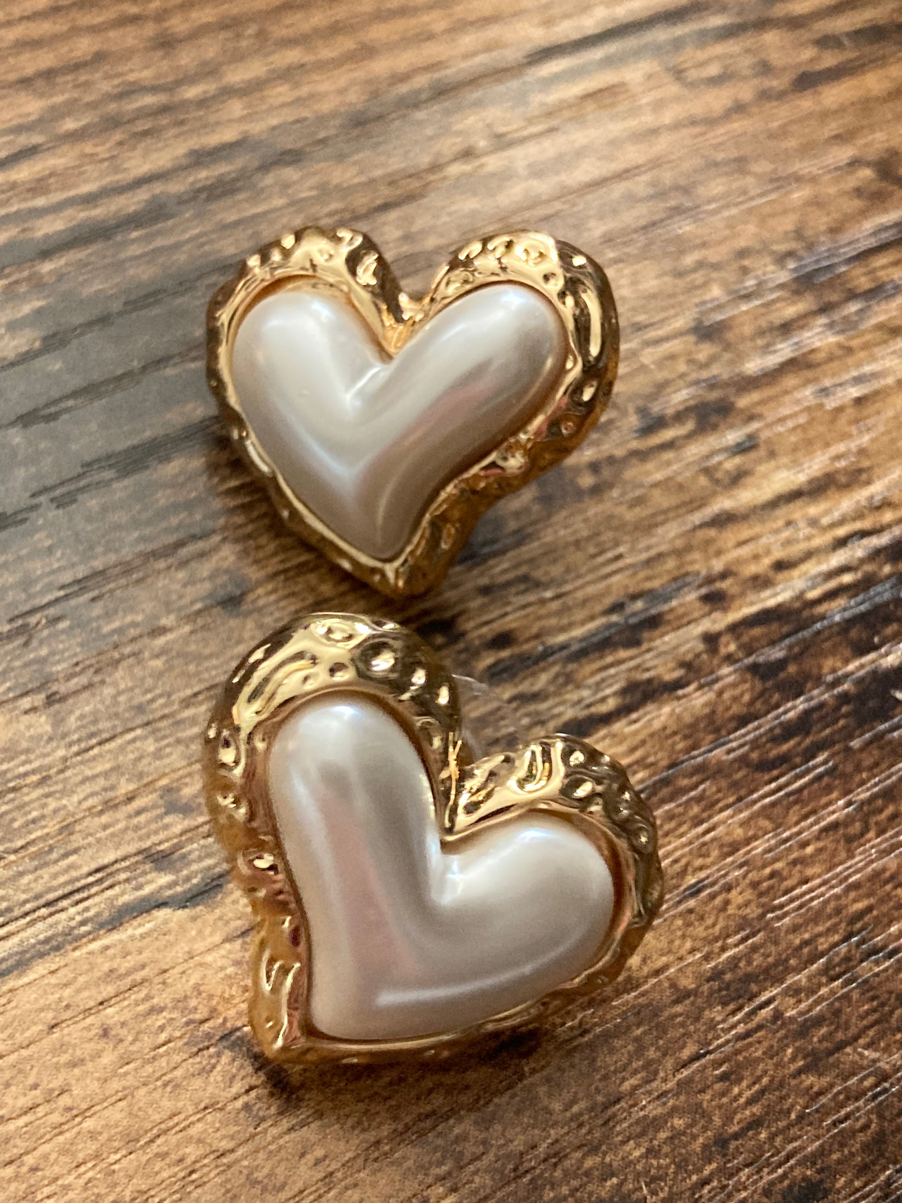 Pearl bubble love heart earrings gold tone