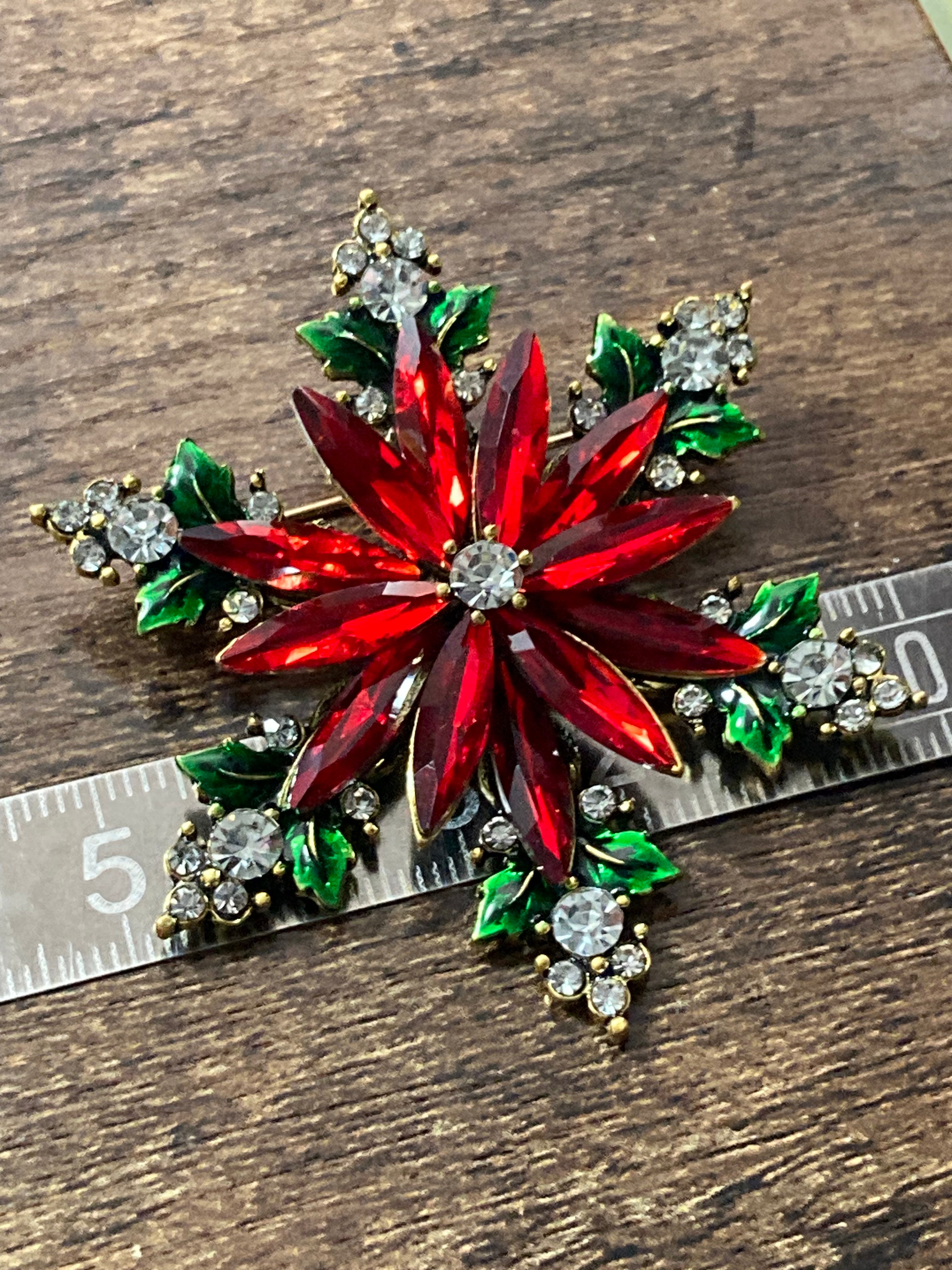 Diamanté Christmas poinsettia brooch