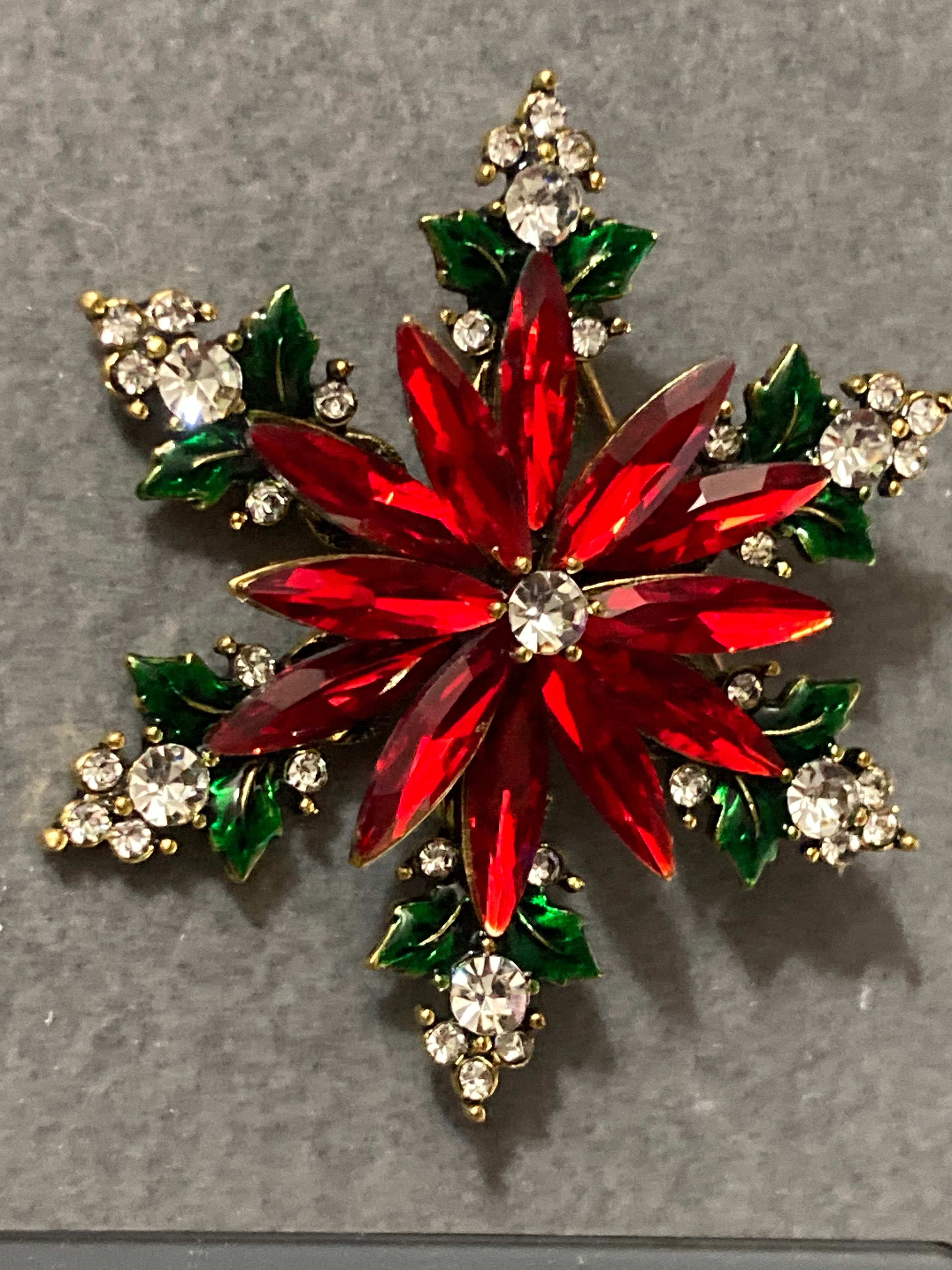 Diamanté Christmas poinsettia brooch