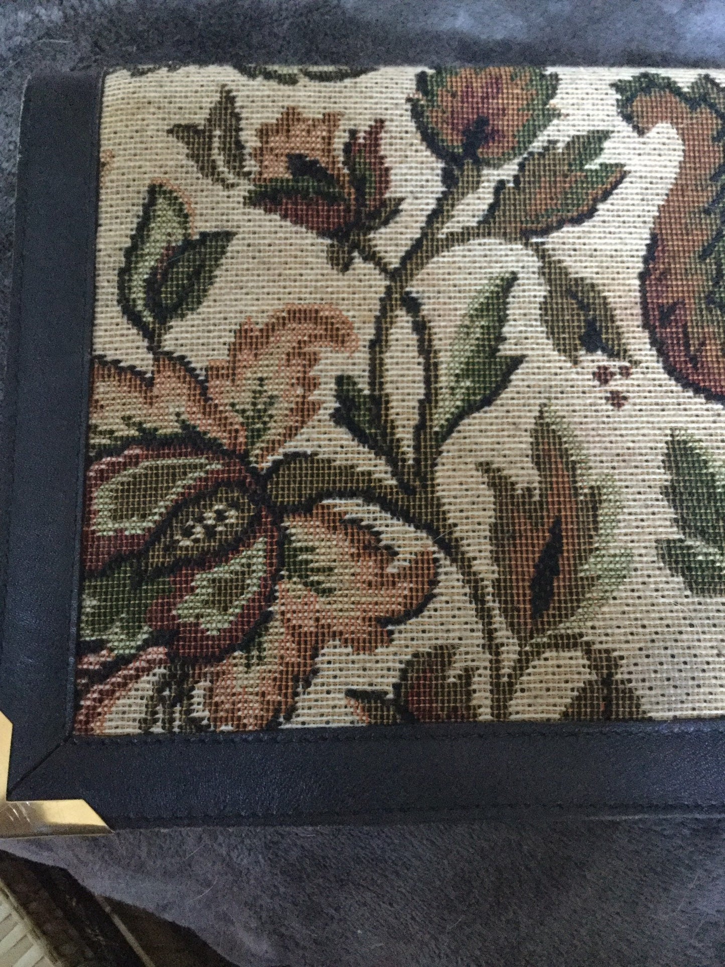 retro 1960s 1970s petit pont brown tapestry clutch bag purse handbag faux brown leather