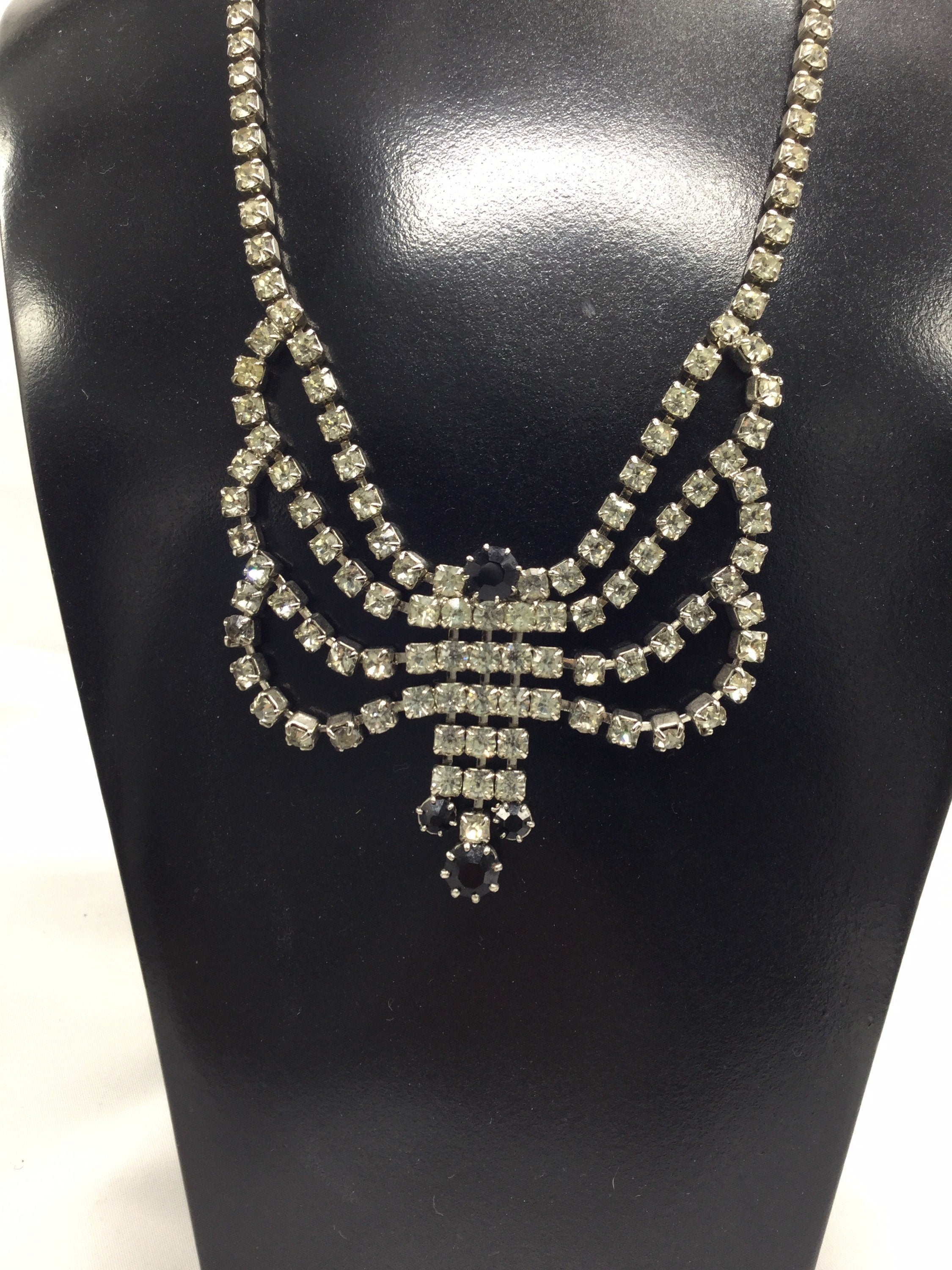 swag necklace diamanté rhinestone clear black paste necklace