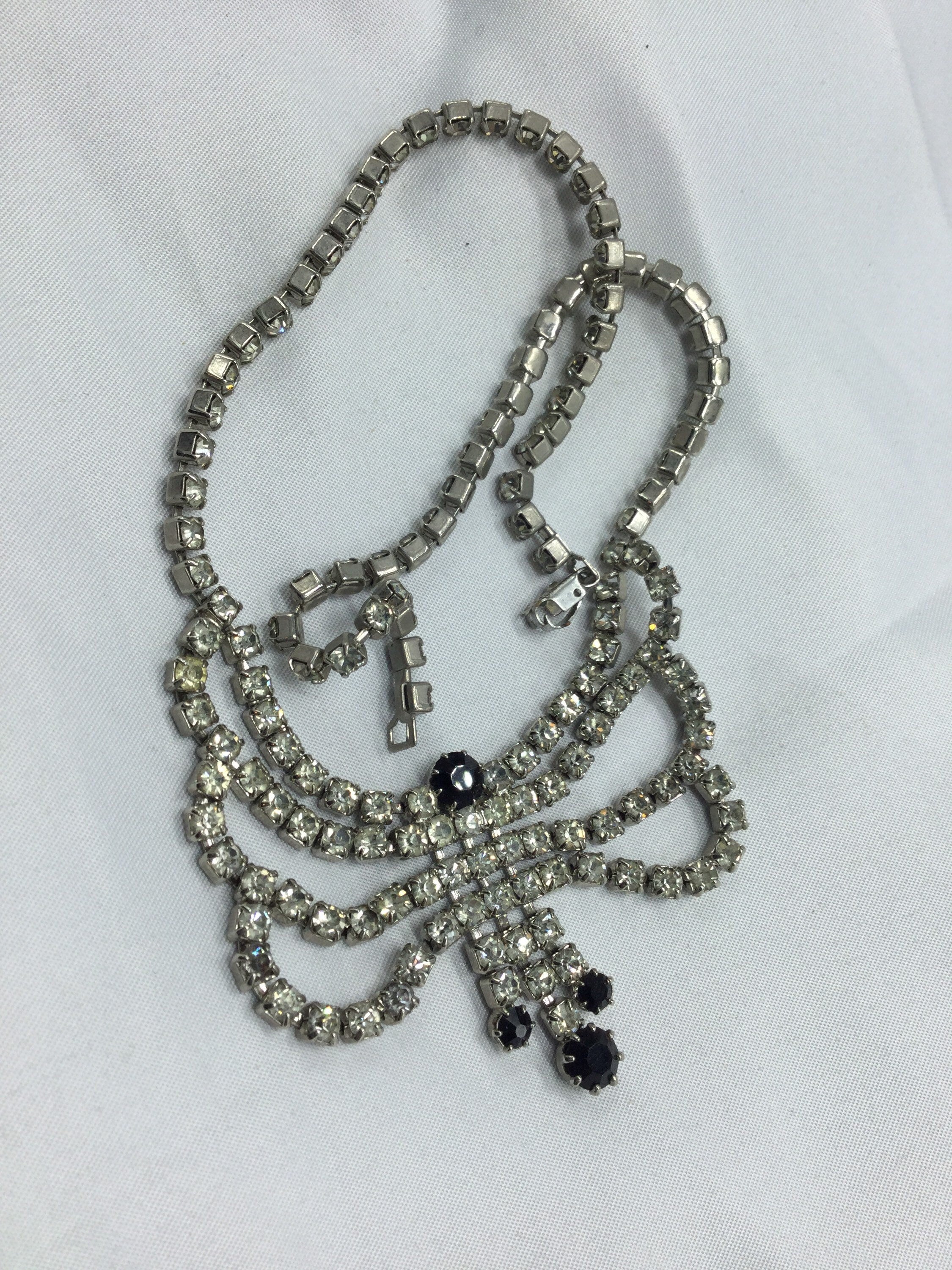 swag necklace diamanté rhinestone clear black paste necklace
