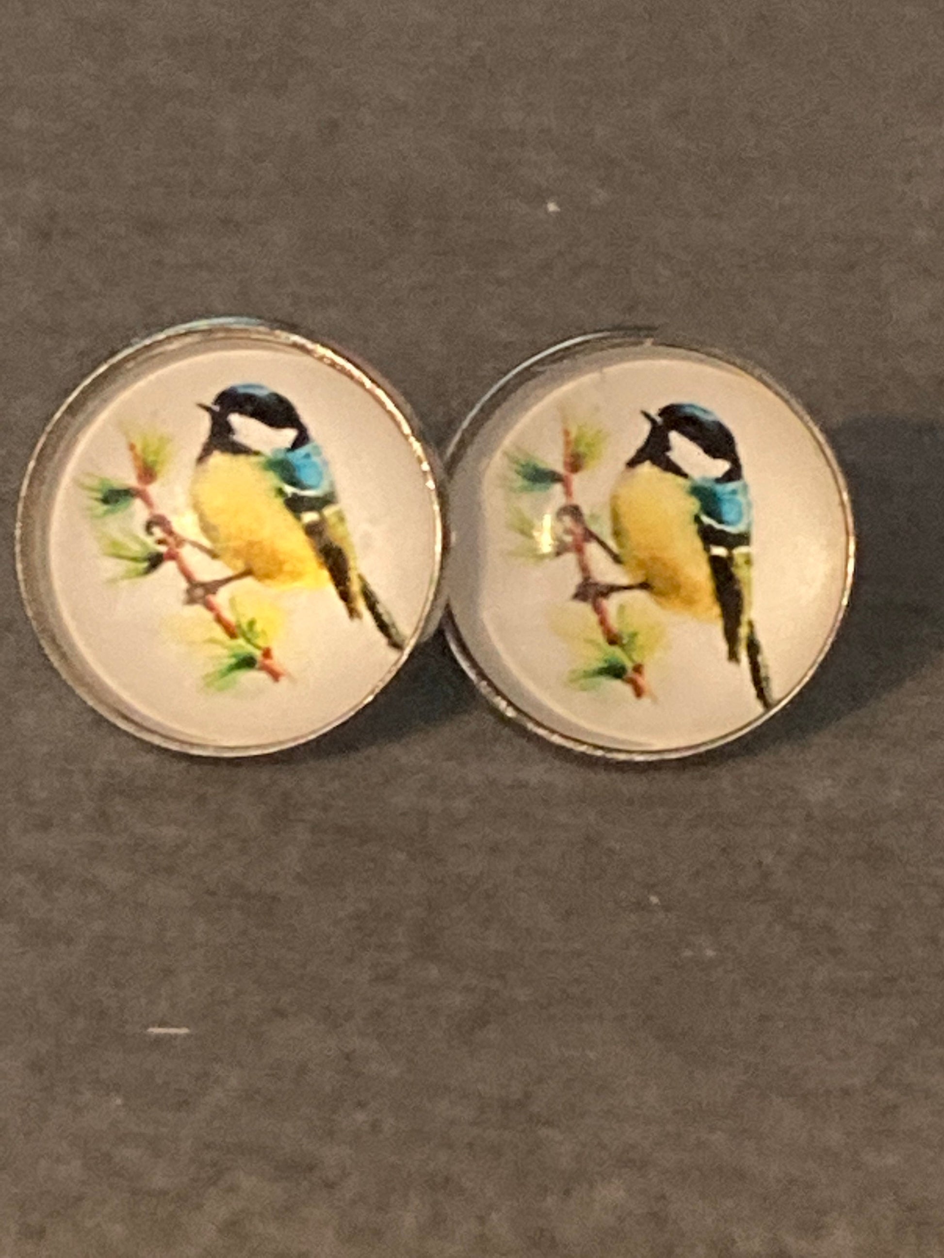 Tiny Blue Tit Round Drop Earrings
