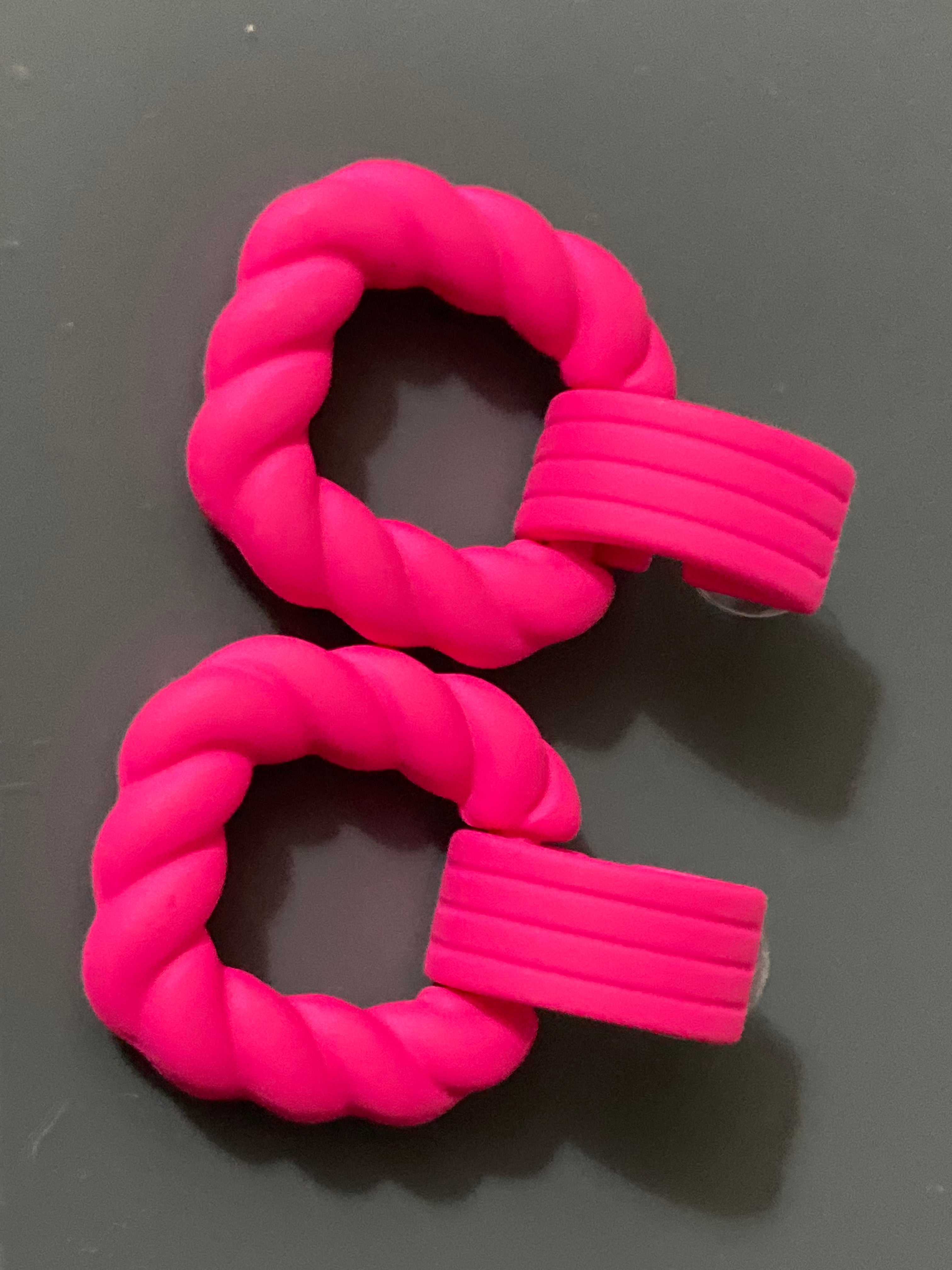 Bright Pink nautical rope twist door knocker earrings