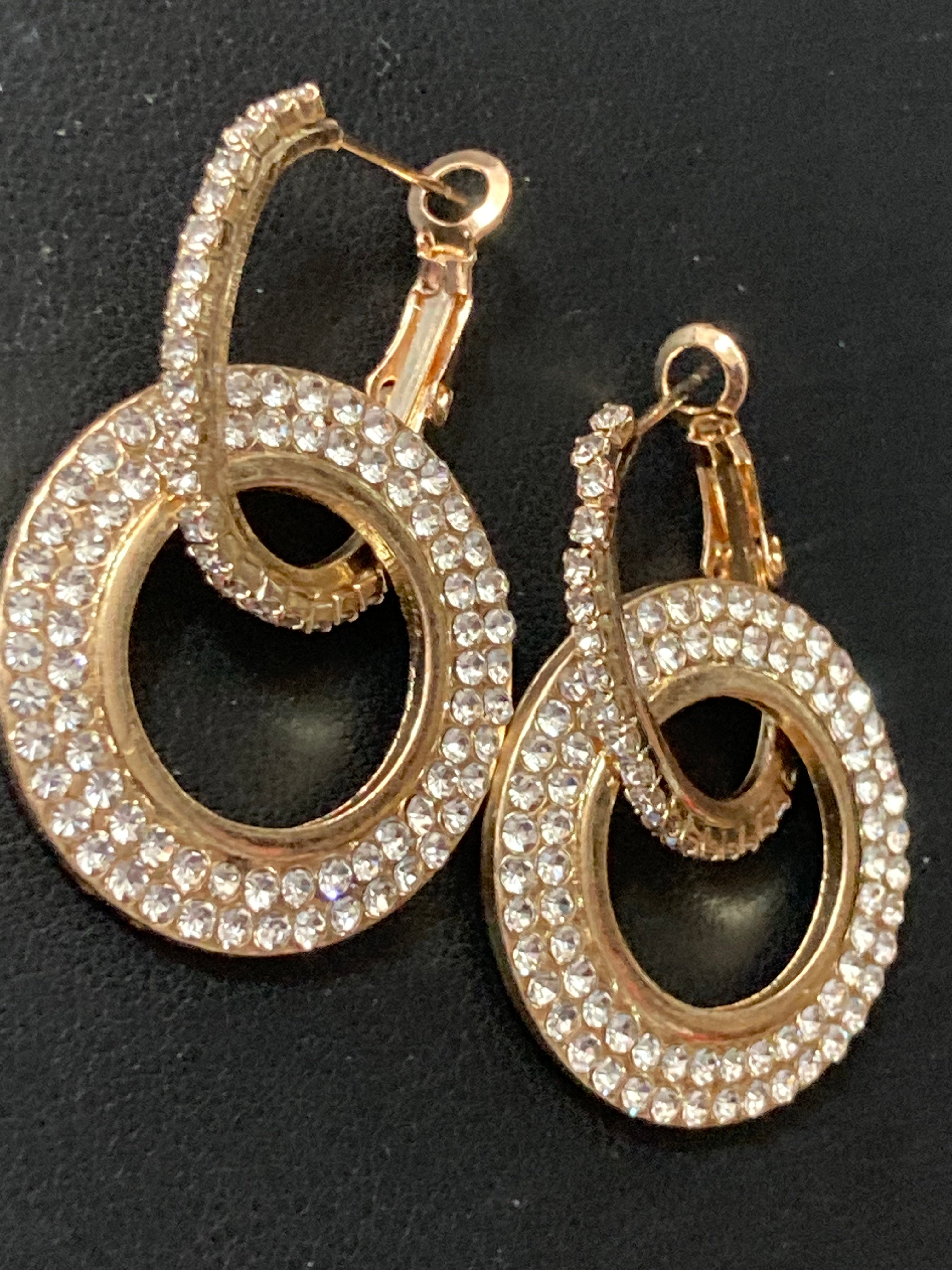 Gold pave diamanté Crystal circle drop earrings