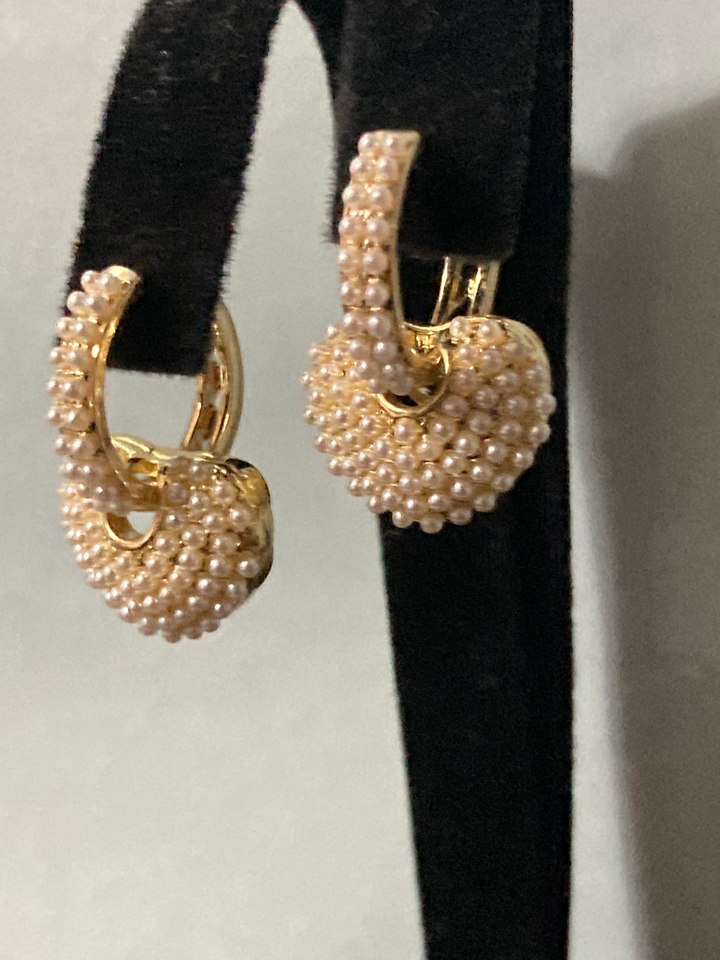 Faux Seed pearl heart Huggie hoop earrings