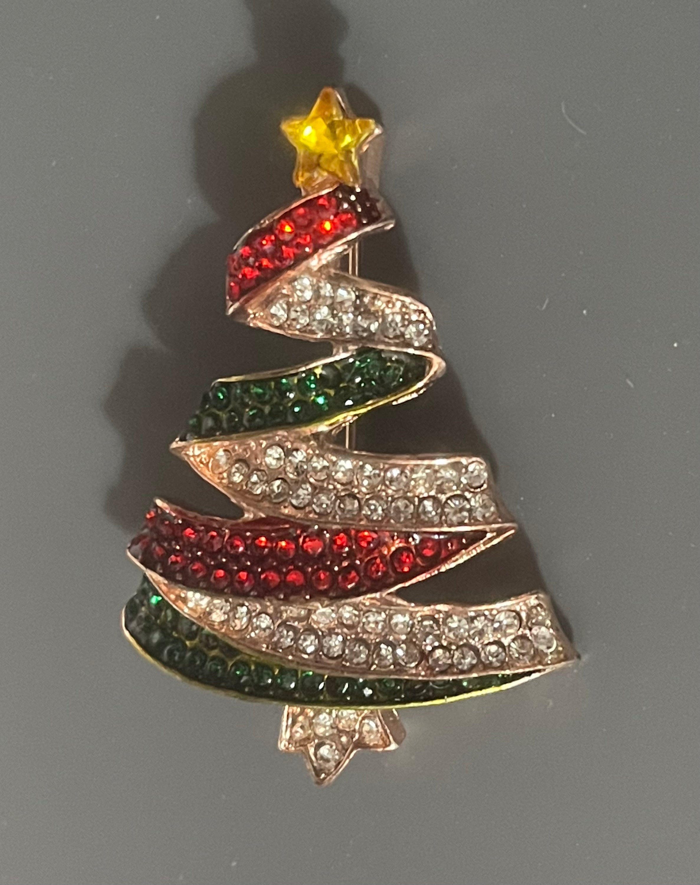 Diamanté Christmas tree brooch