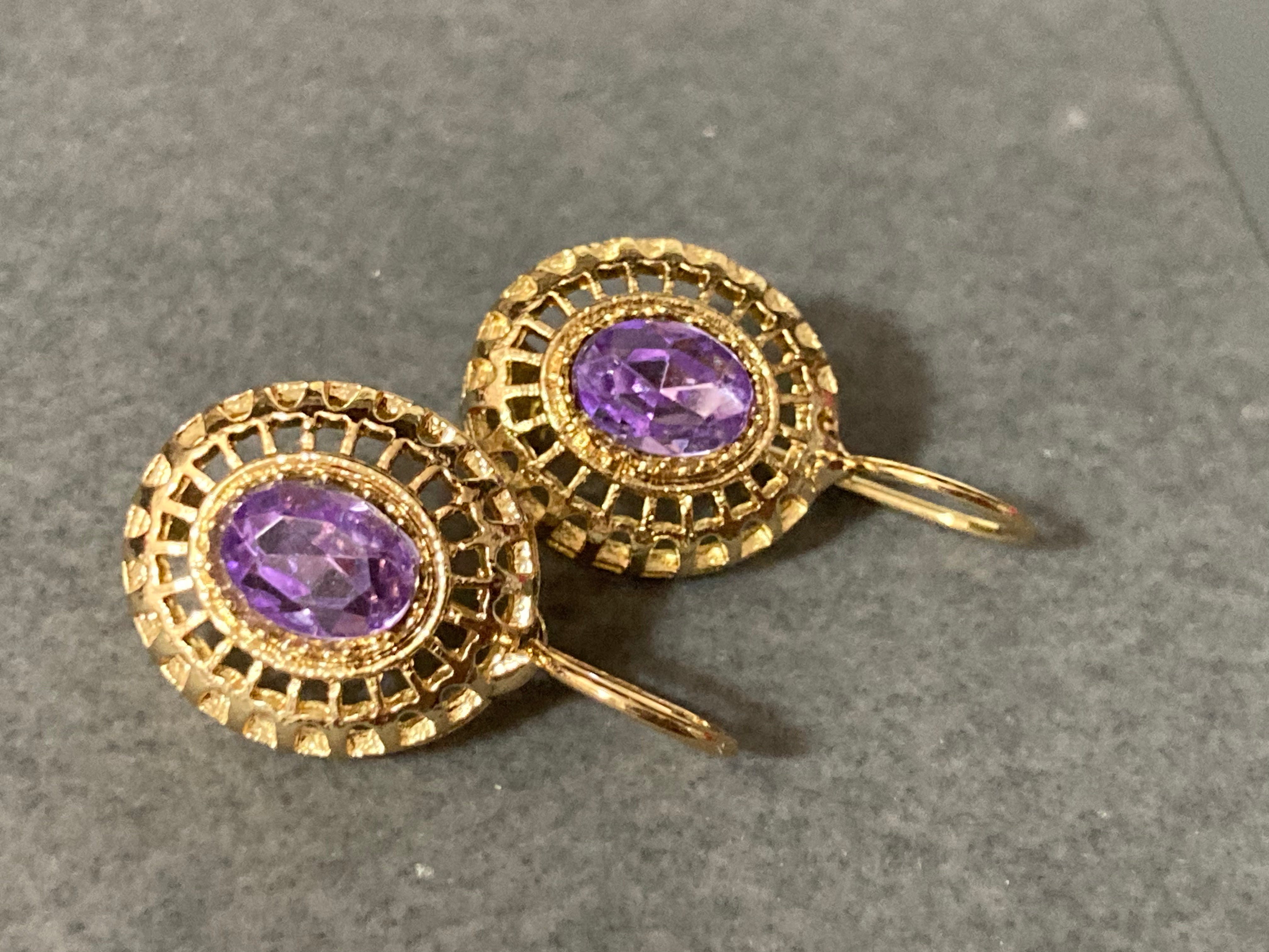 Gold amethyst diamanté drop earrings Victorian style