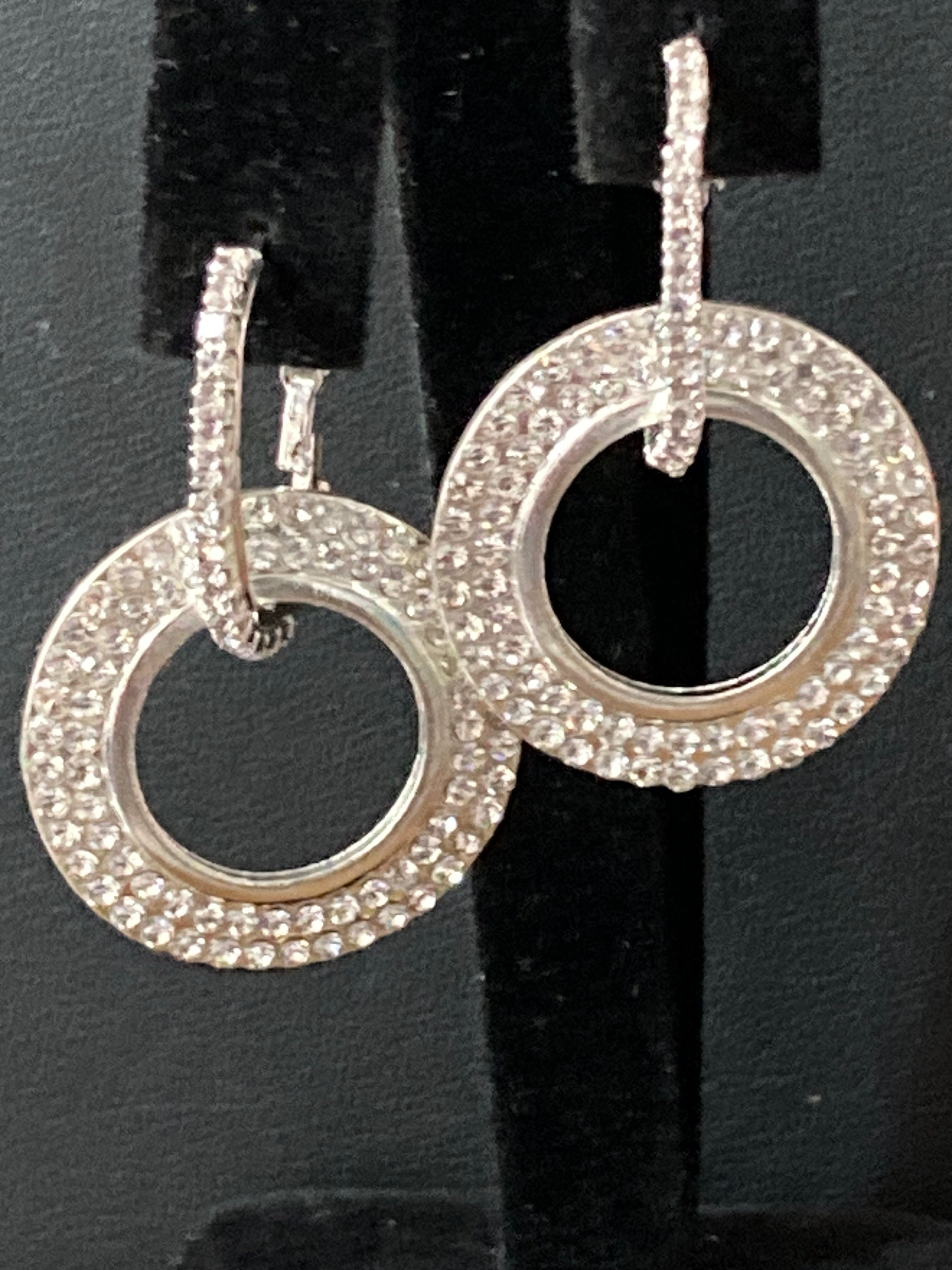 Silver diamanté circle drop earrings