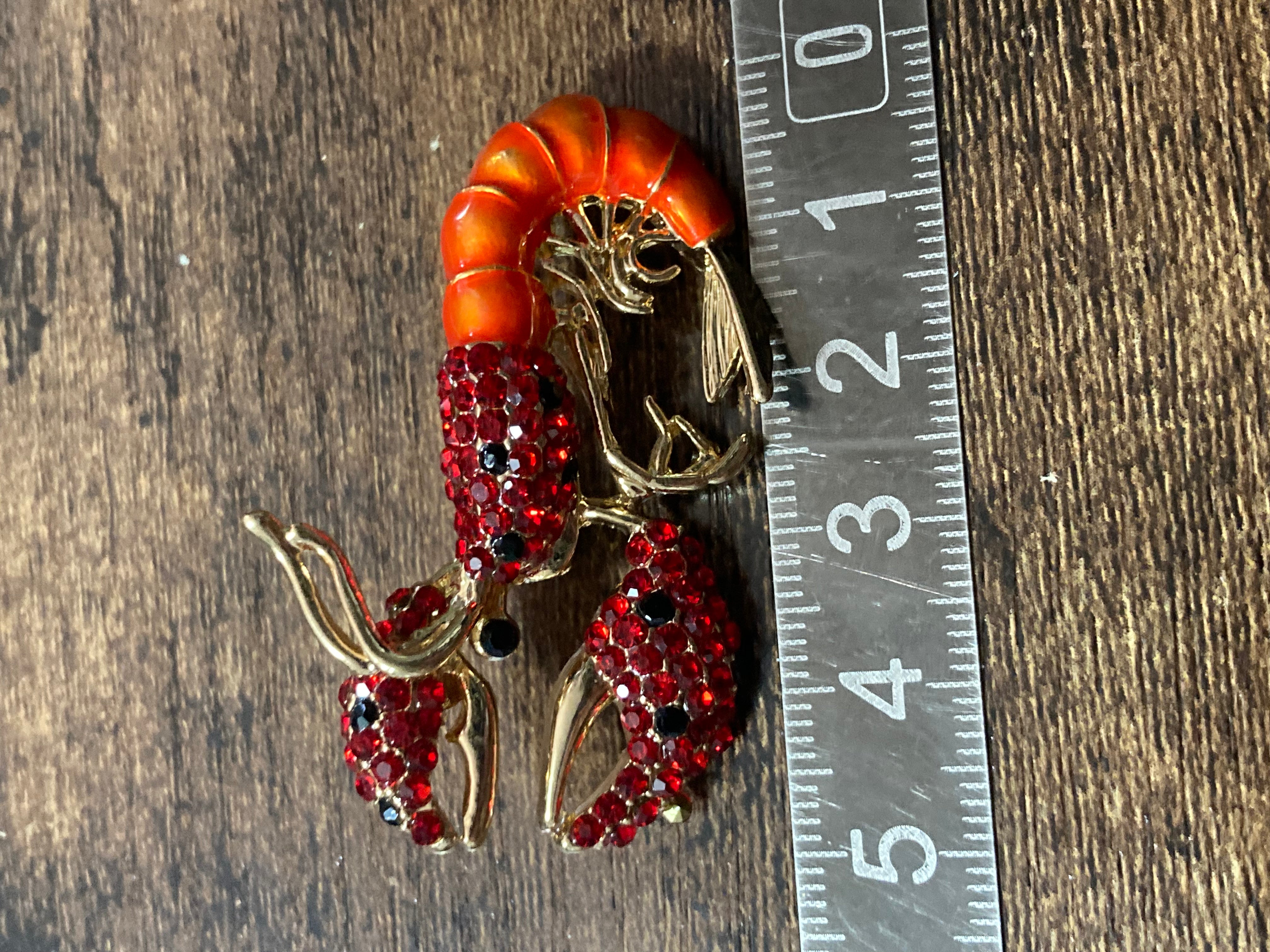 Lobster brooch Orange enamel and diamanté