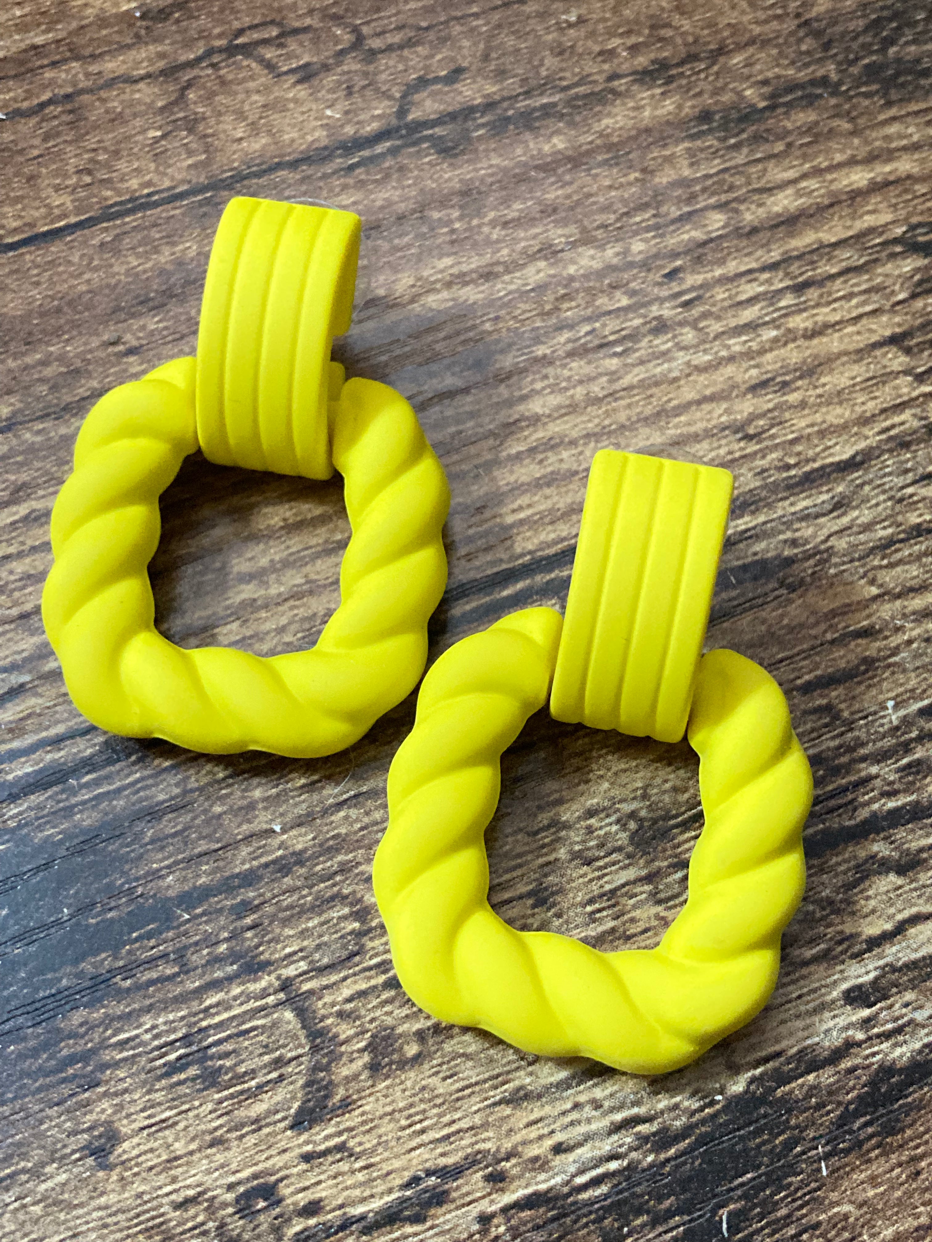 Bright Yellow nautical rope twist door knocker earrings