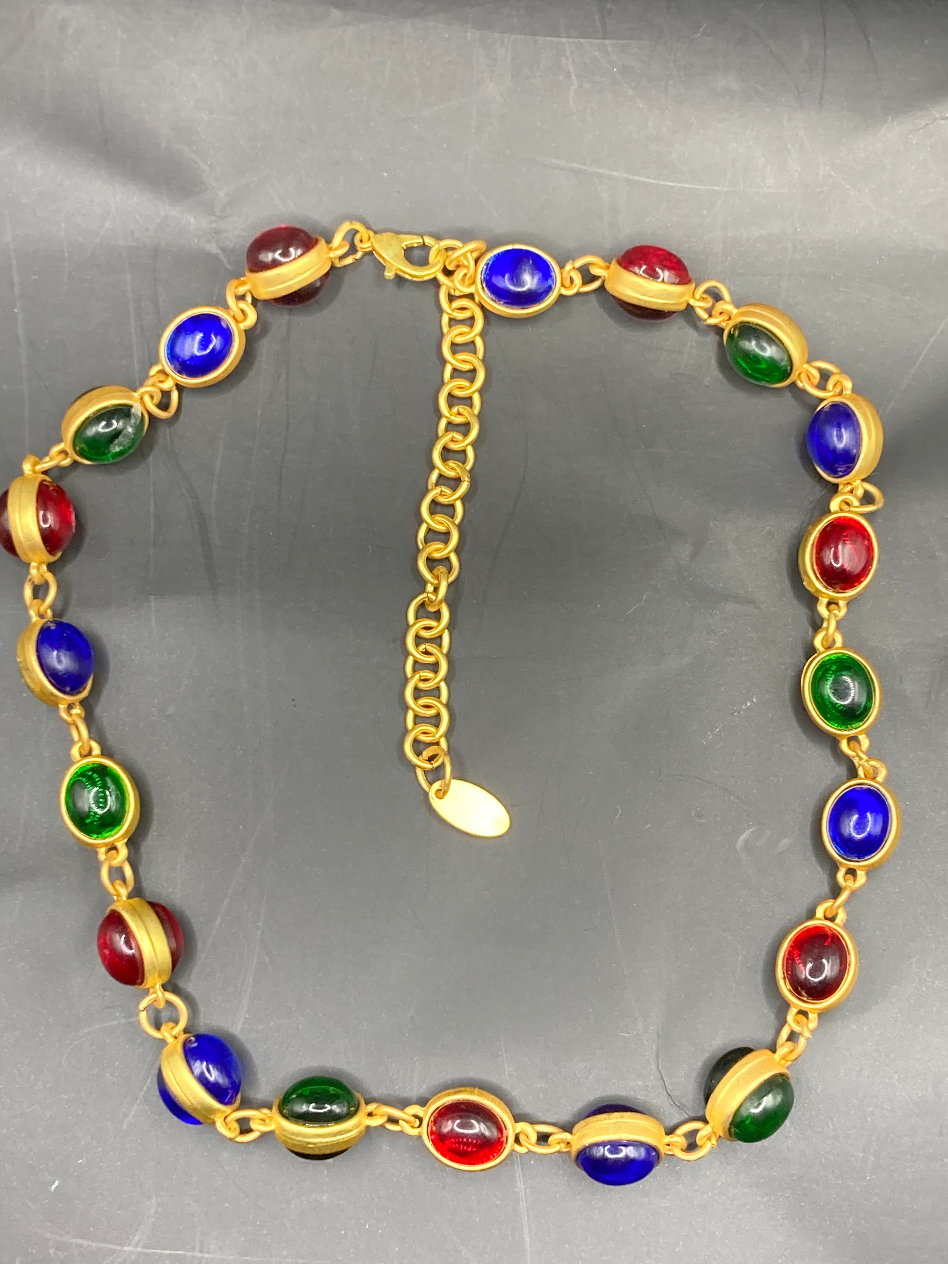 Etruscan oval red blue green cabochon necklace