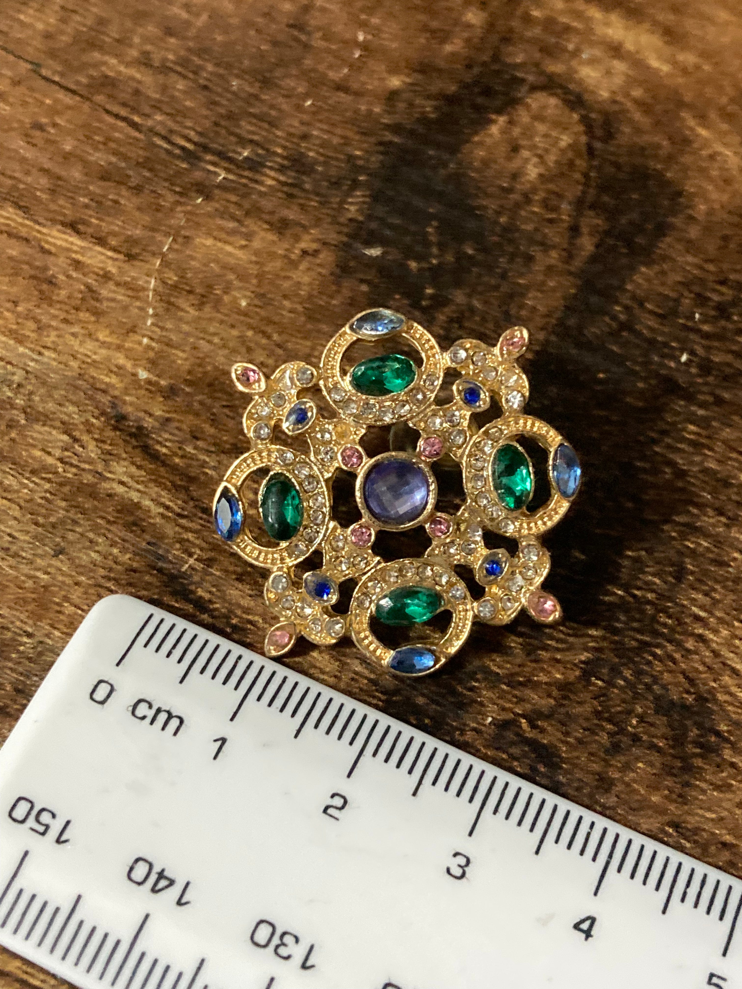 Oversized diamanté regal stud earrings purple green