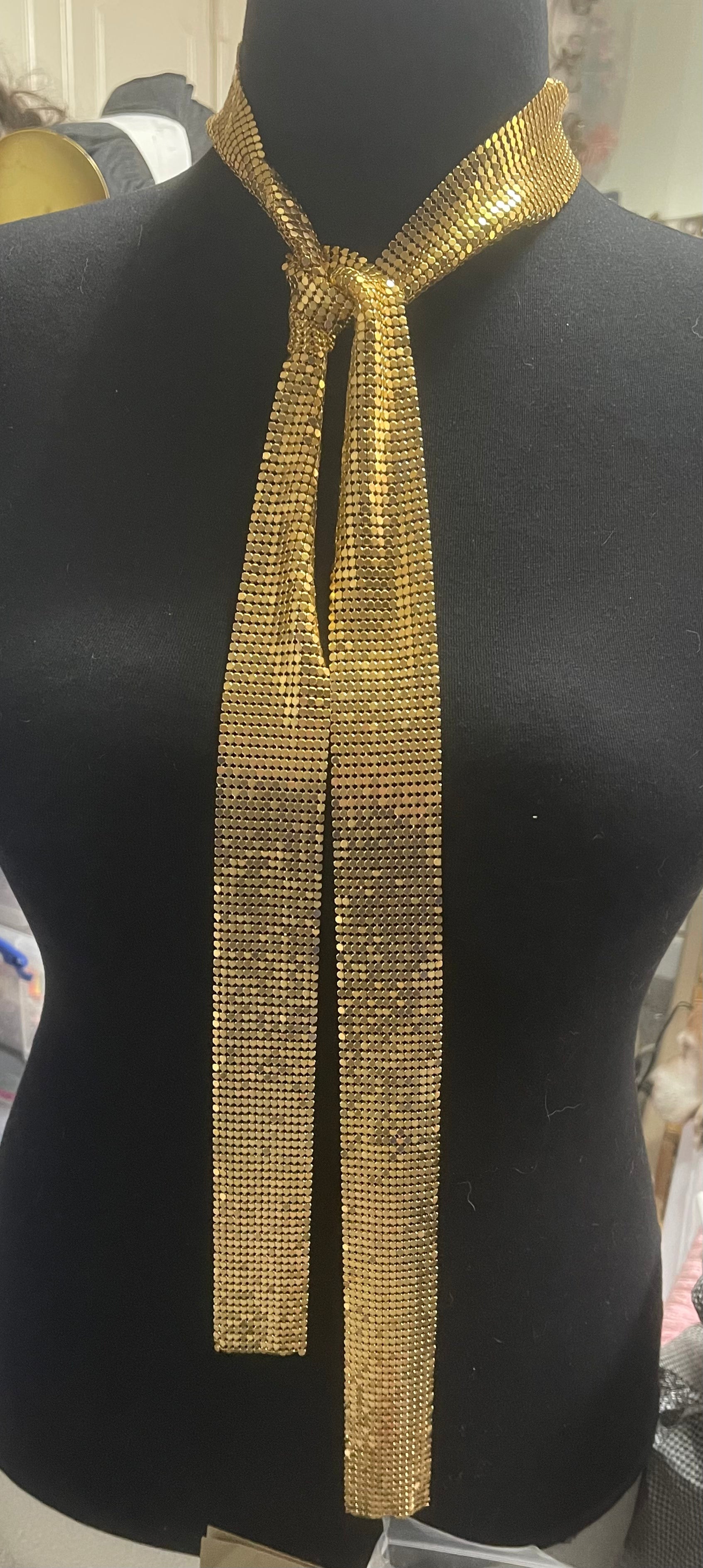 Long gold mesh chainmail versatile necklace