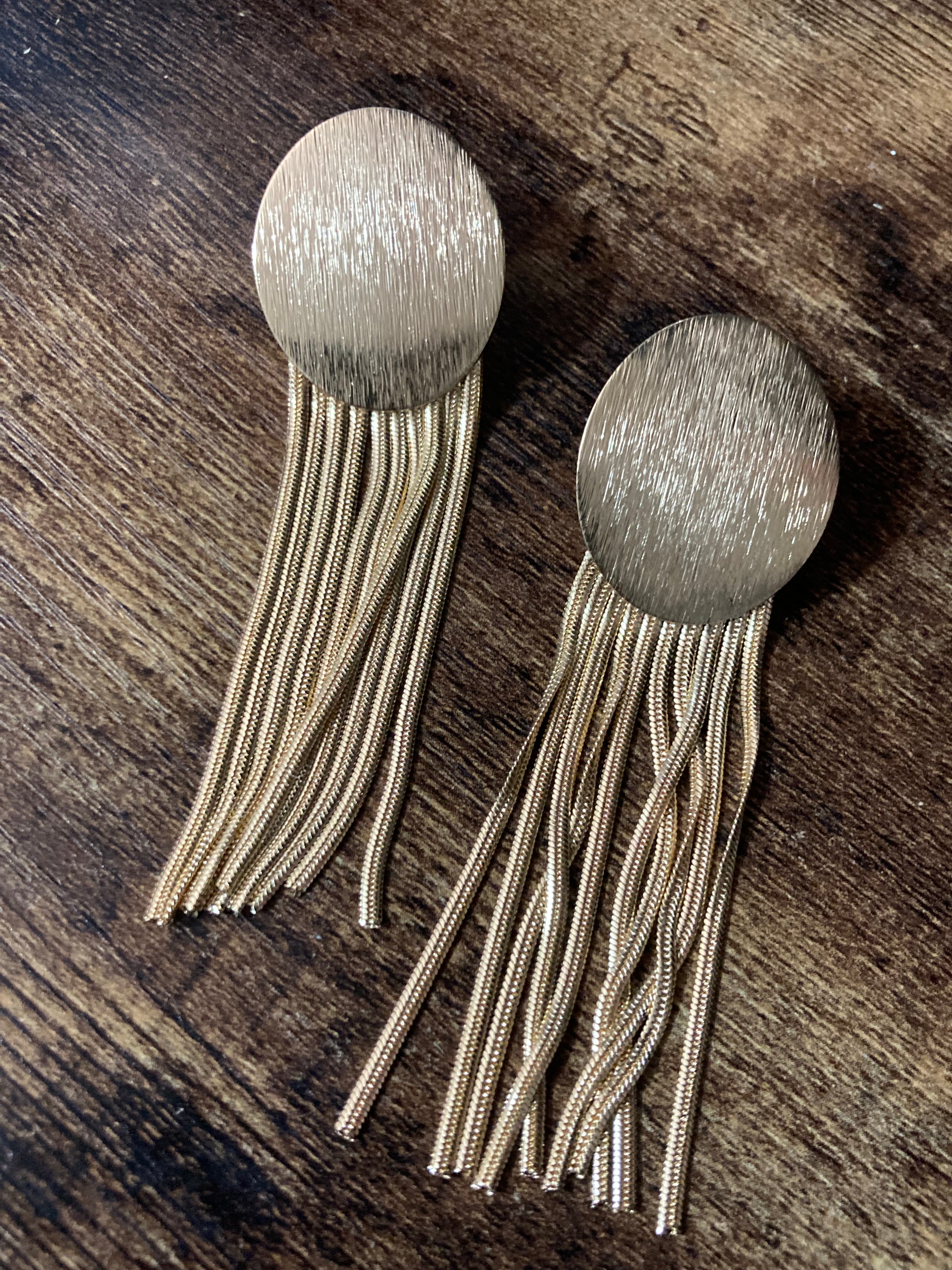 Textured gold tassel earrings