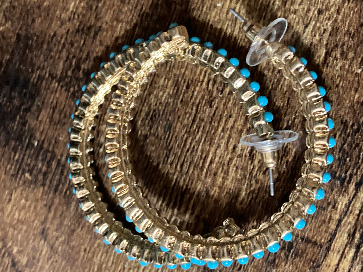 Large turquoise beaded gold hoop earrings