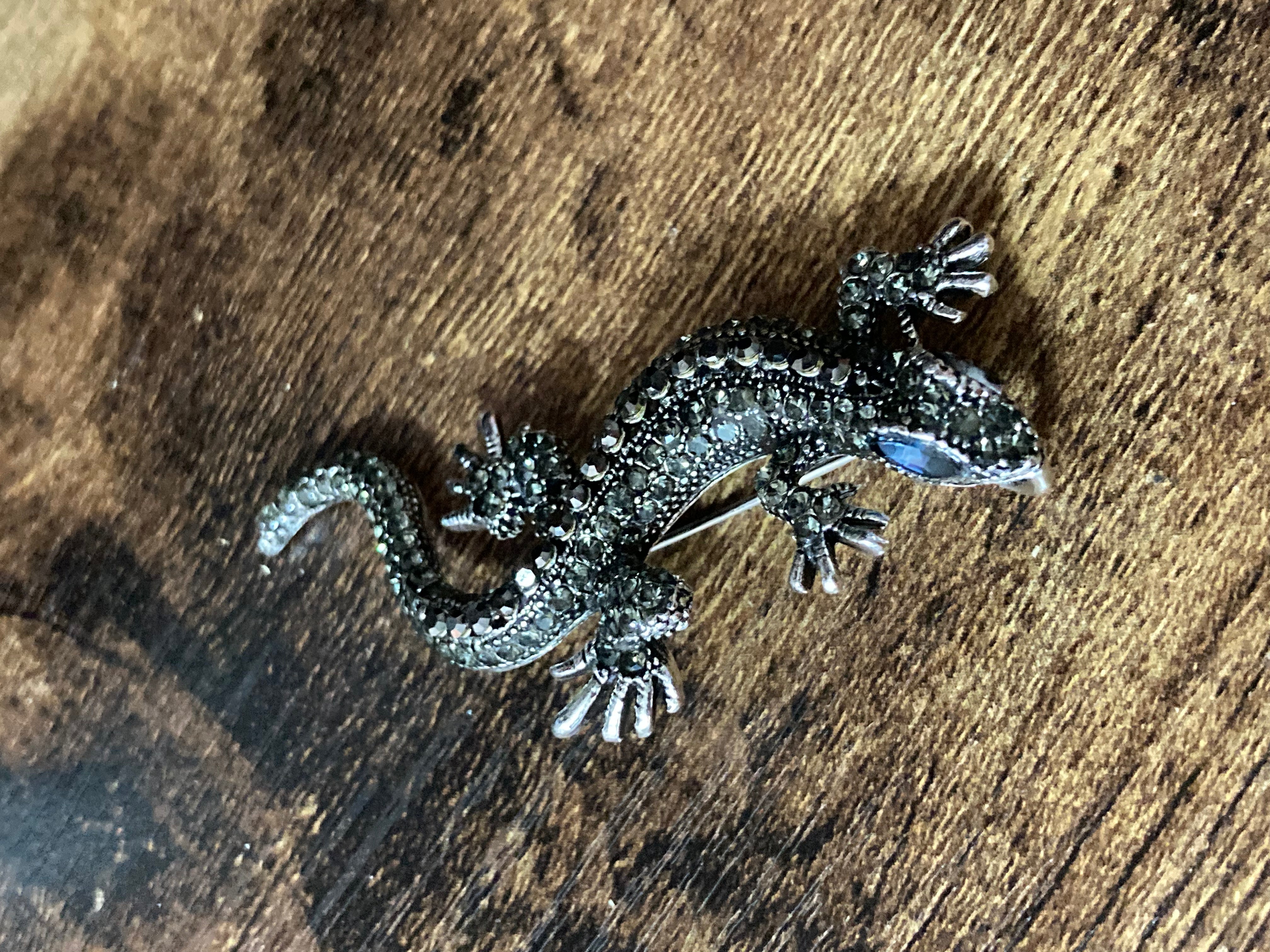 Diamanté lizard brooch and pendant