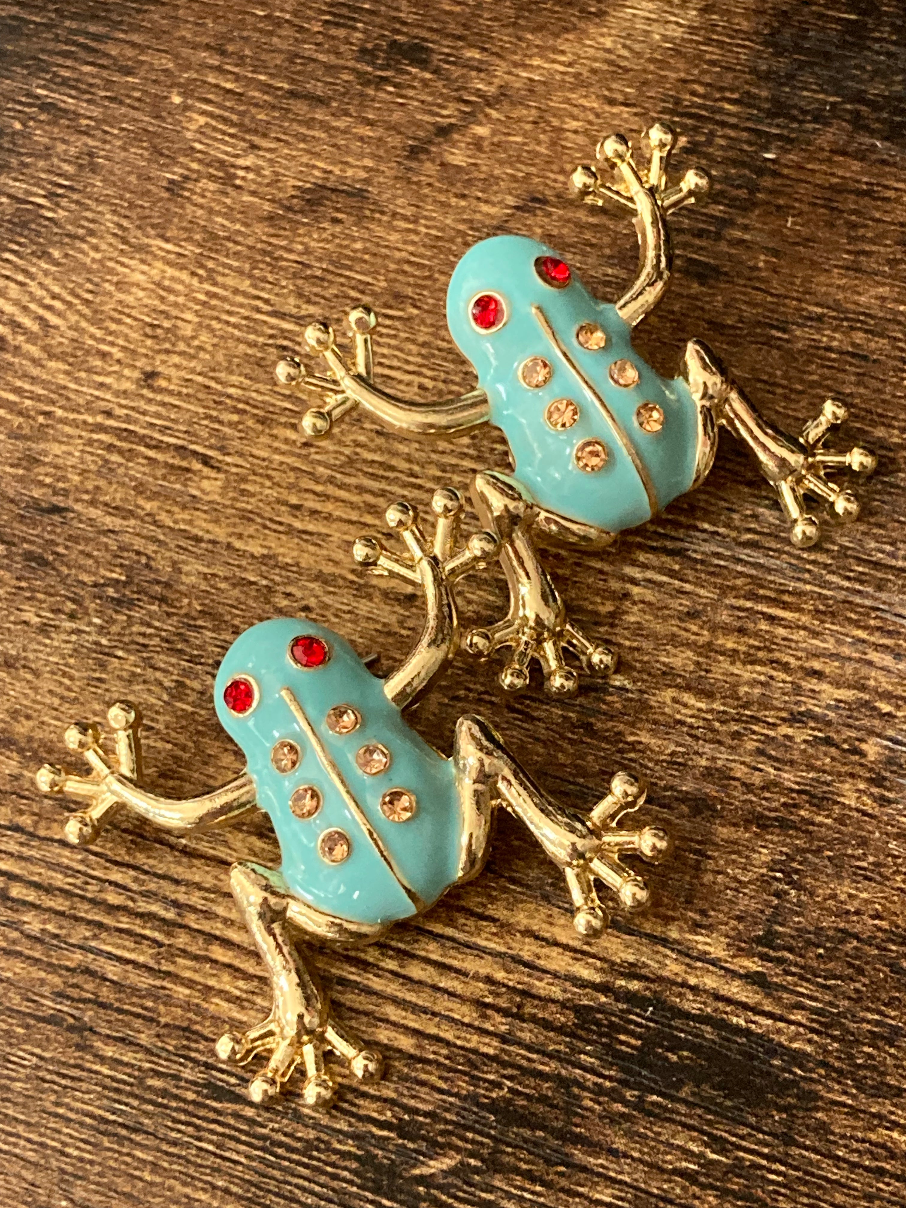 Oversized gold diamanté frog earrings