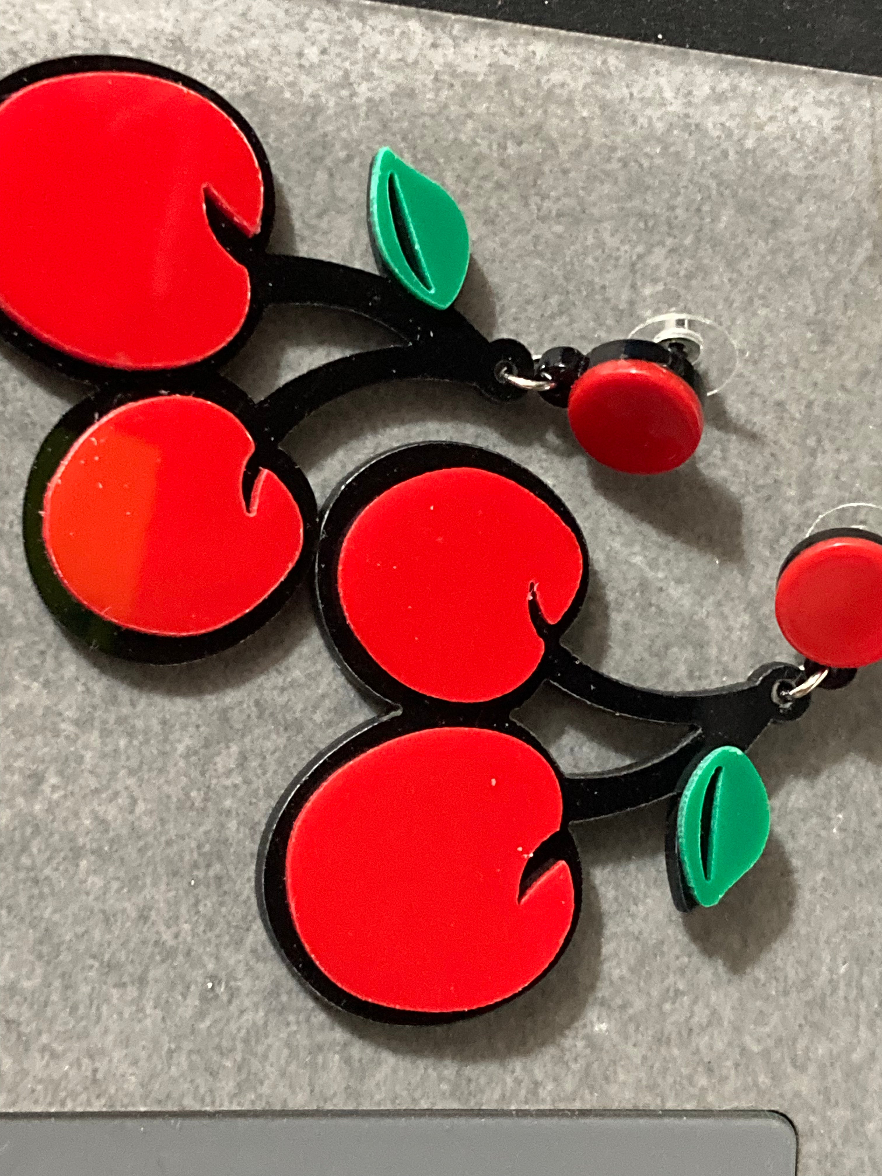 Bright Red cherry earrings Oversized acrylic