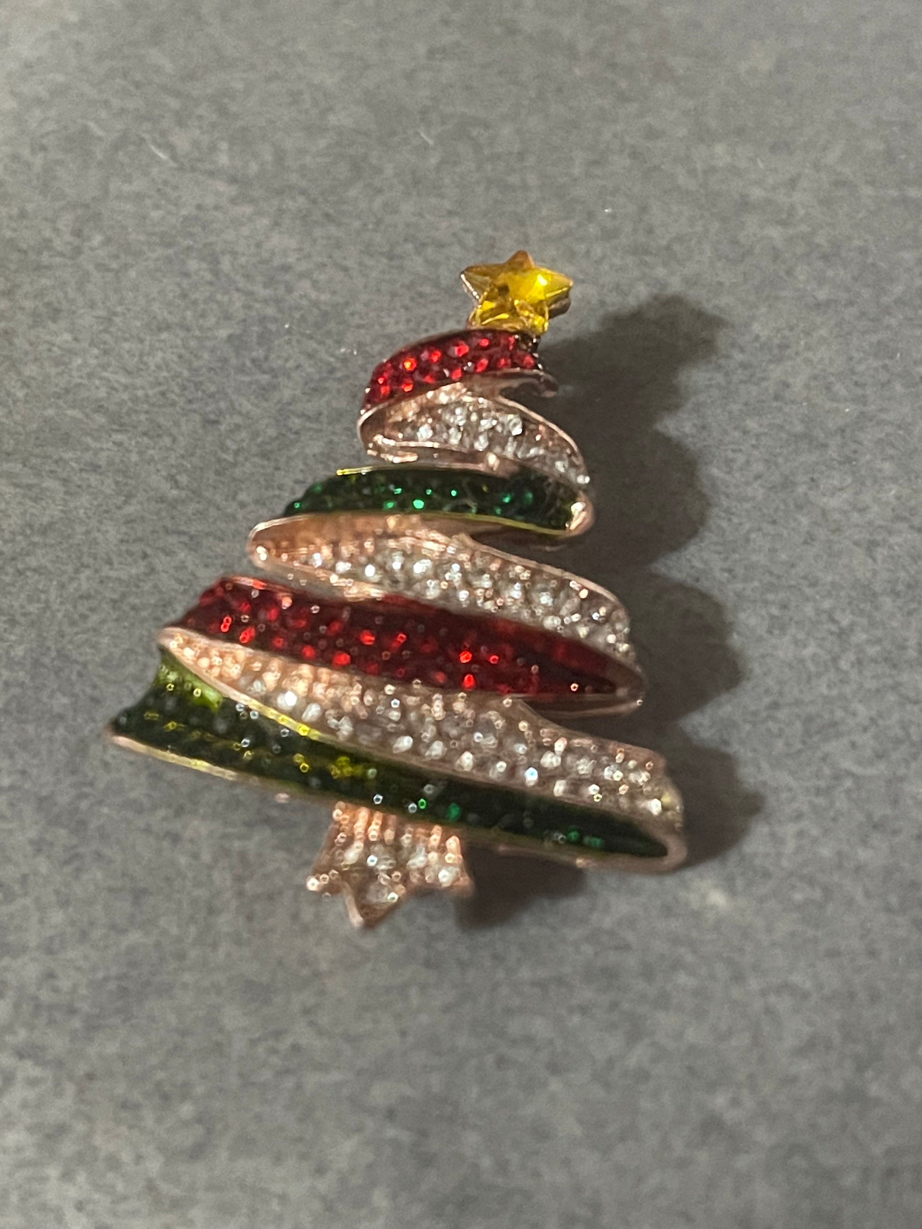 Diamanté Christmas tree brooch