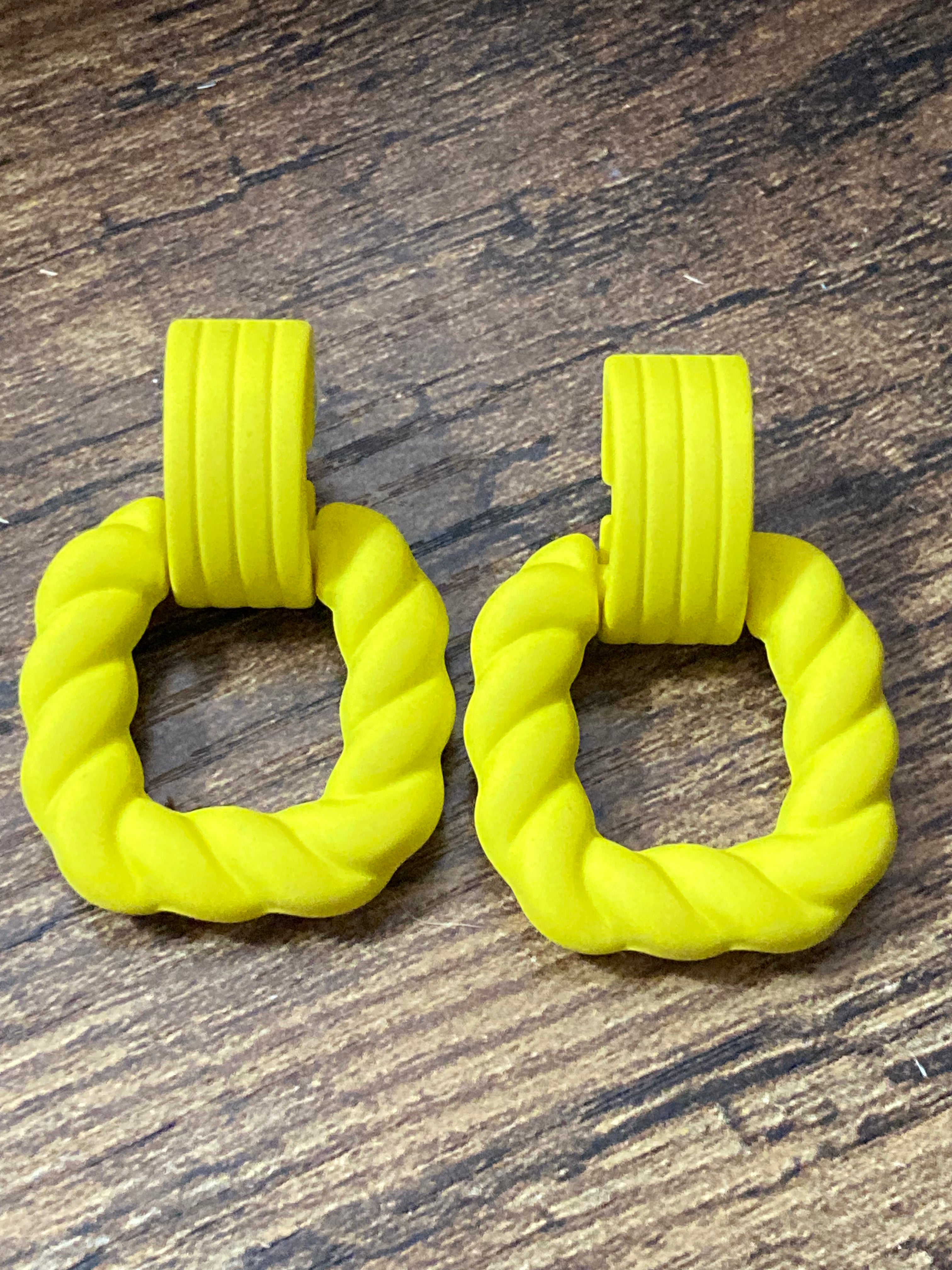 Bright Yellow nautical rope twist door knocker earrings