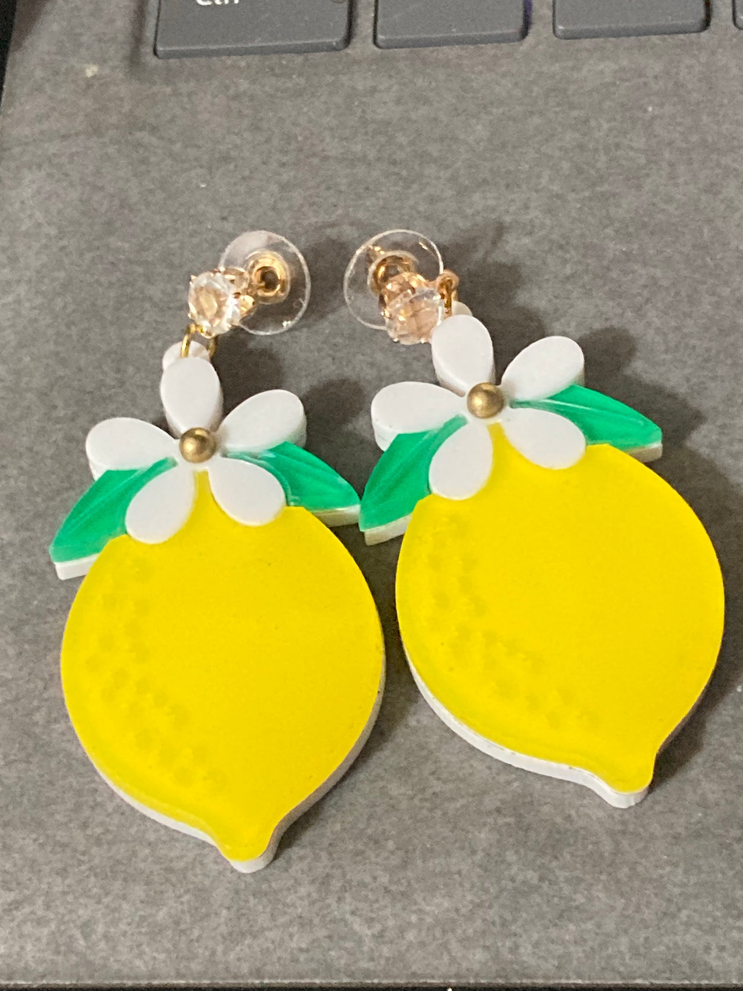 Acrylic yellow lemon fruit earrings